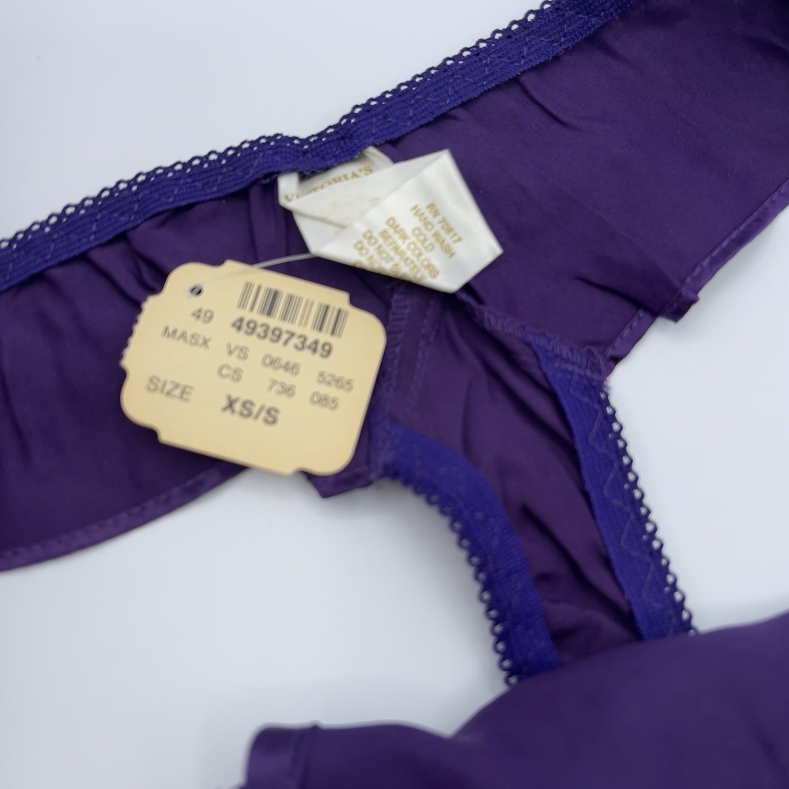 Vintage Gold label Victoria’s Secret Silk dark purple Thong NEW with tags