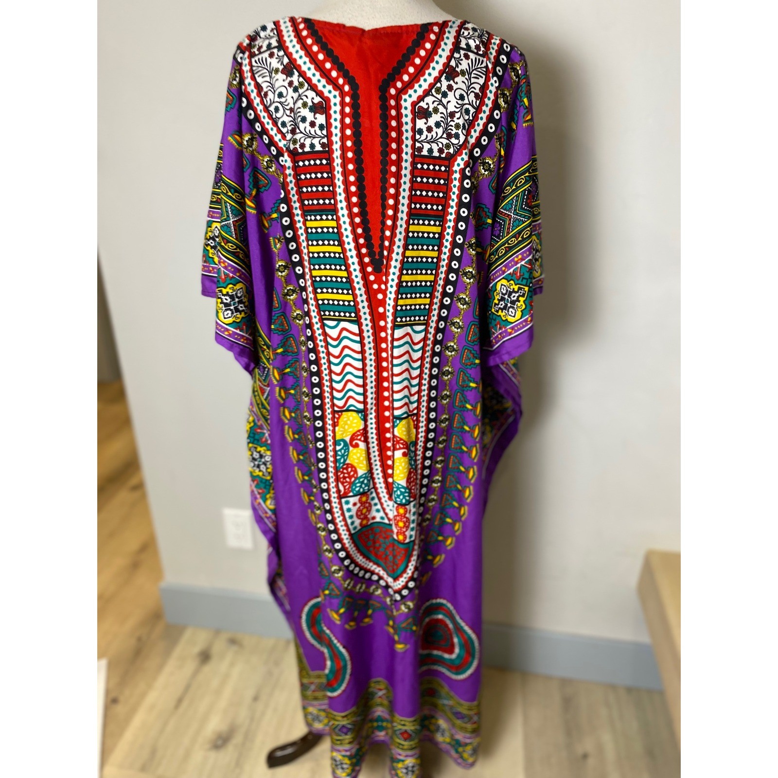 Vintage 90s Sante Classics Purple Dashiki Kaftan Dress One Size Bohemian Maxi