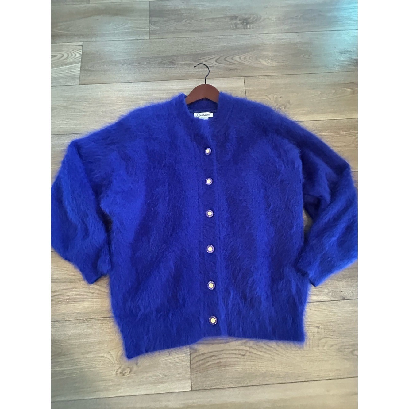 Vintage 90’s Belldini Angora Blend Cardigan Size L Purple Fuzzy Button Sweater