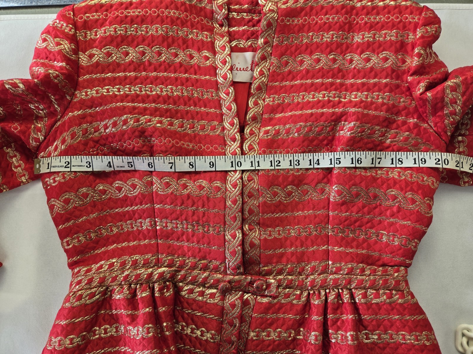 Pauline Trigere Vintage Suit Red & Gold Brocade Quilted Satin Jacket Skirt Saks