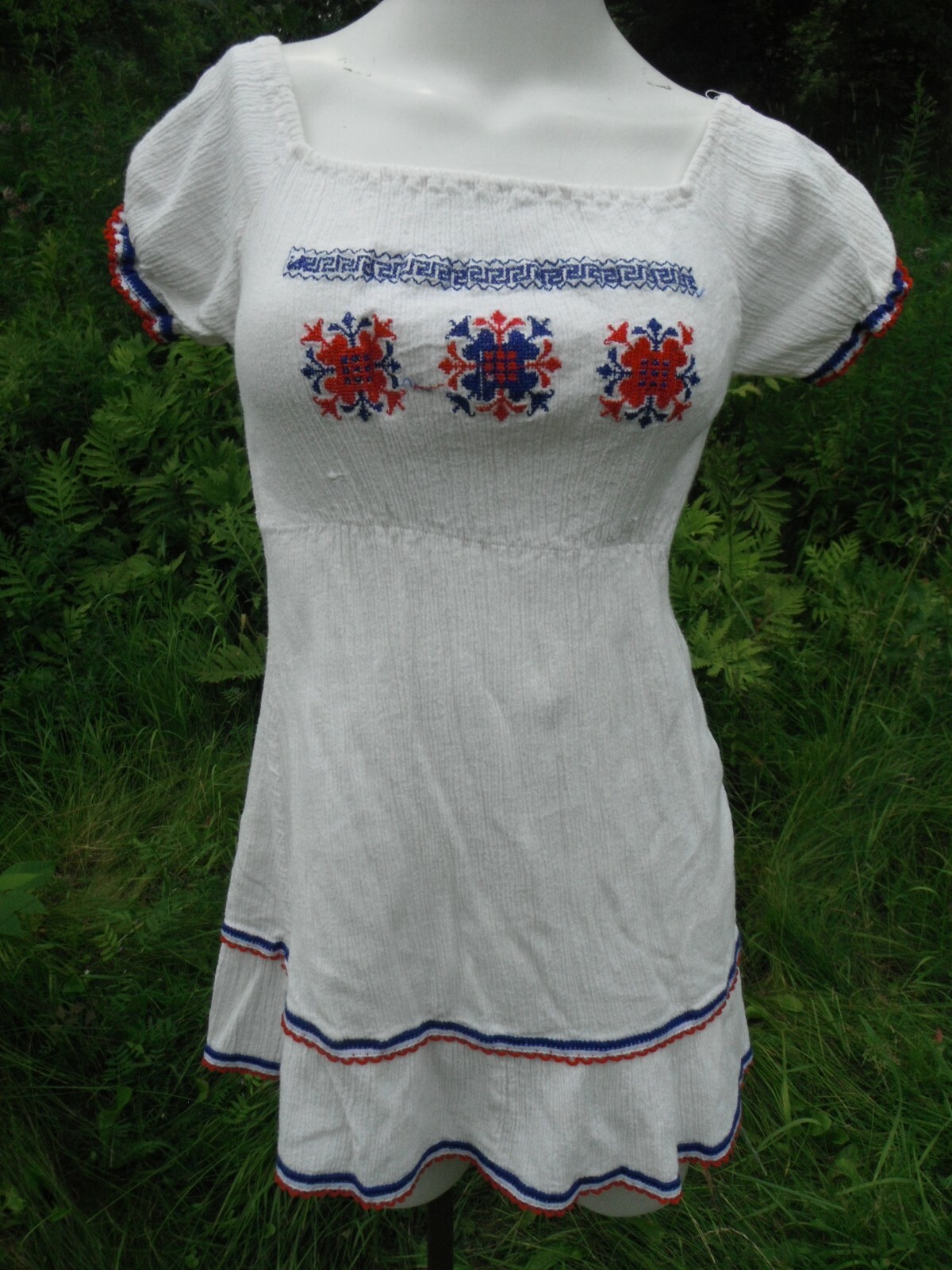 VTG. ’70’s embroidered 100% cotton made in GREECE HIPPIE BOHO peasant BLOUSE S