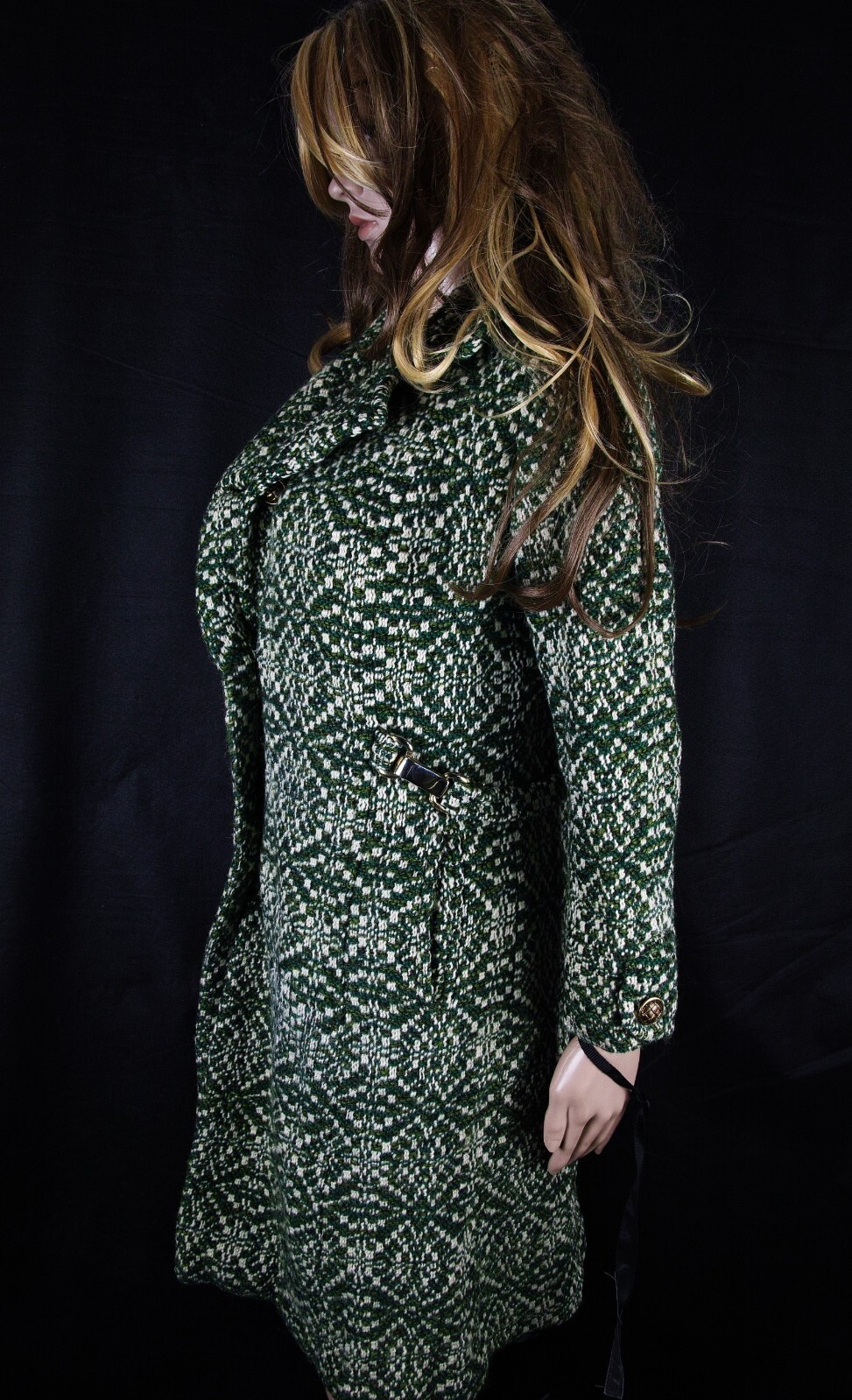 Vtg. Wool Coat Dress Coat Fishelle Green Look Feel Angora Cashmere Silk Sz S