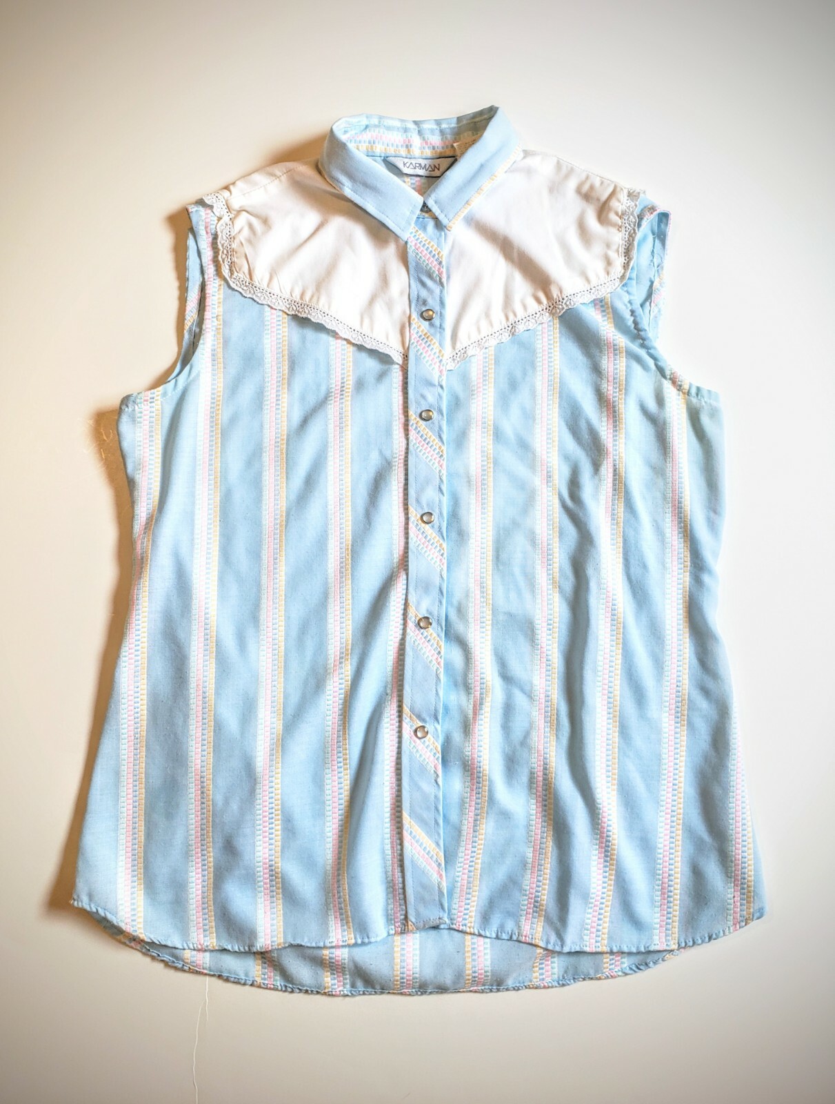 Western Vintage ☆KARMAN☆ Pearl Snap-Up Sleeveless Top Size 15/16 •USA Made•