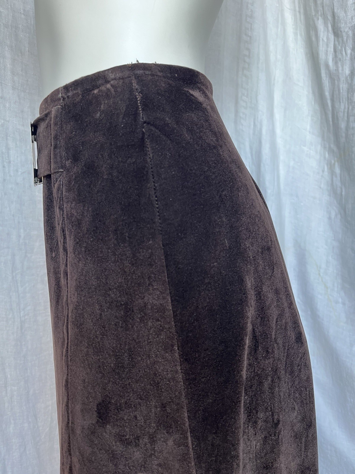 Vintage 1970s Maxi Skirt Brown Velveteen Metal Buckle Boho Hippie Grunge 70s XS