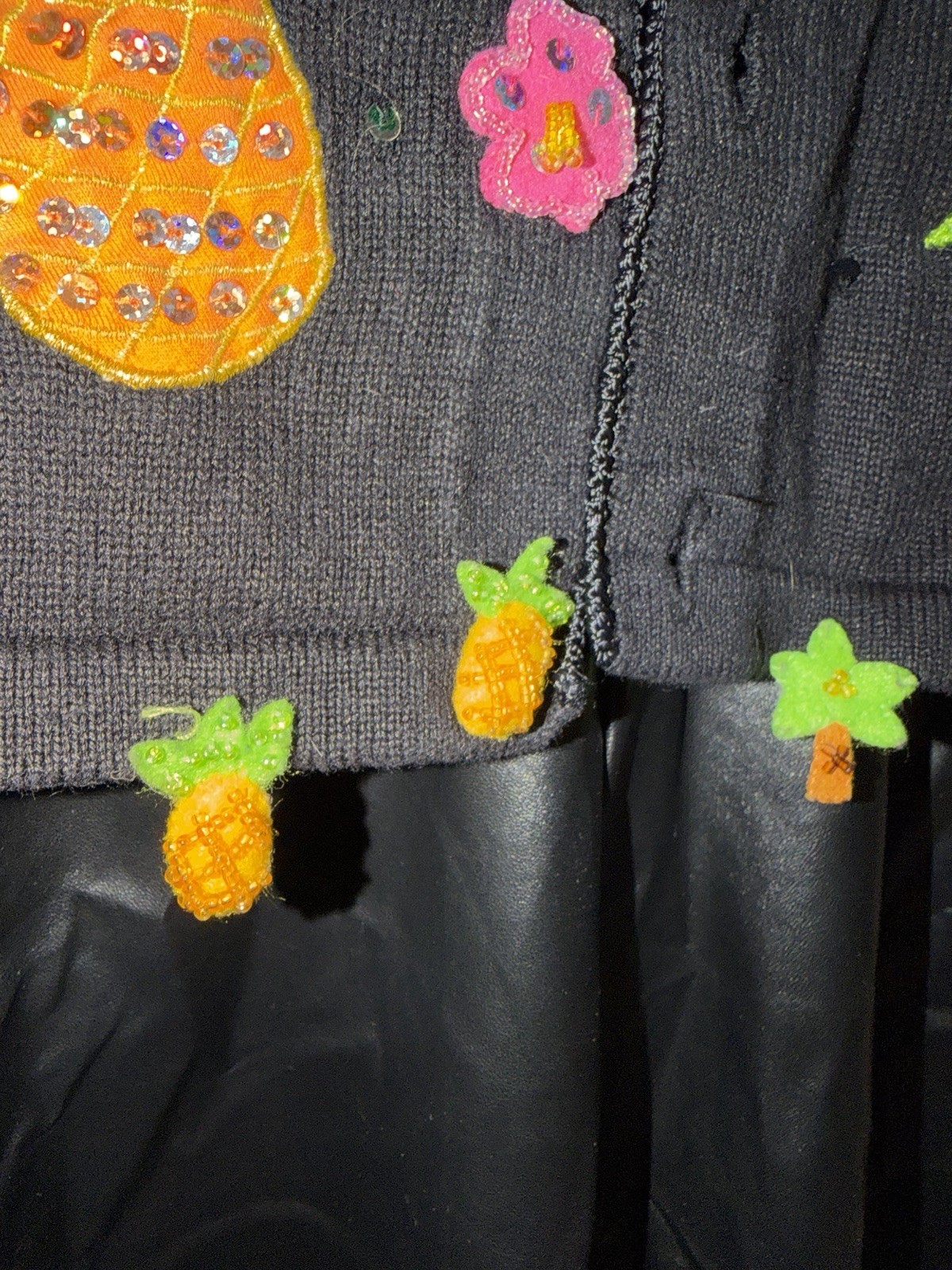Jack B. Quick Pineapple Cardigan Size Petite Large Tropical Palm Trees 90’s
