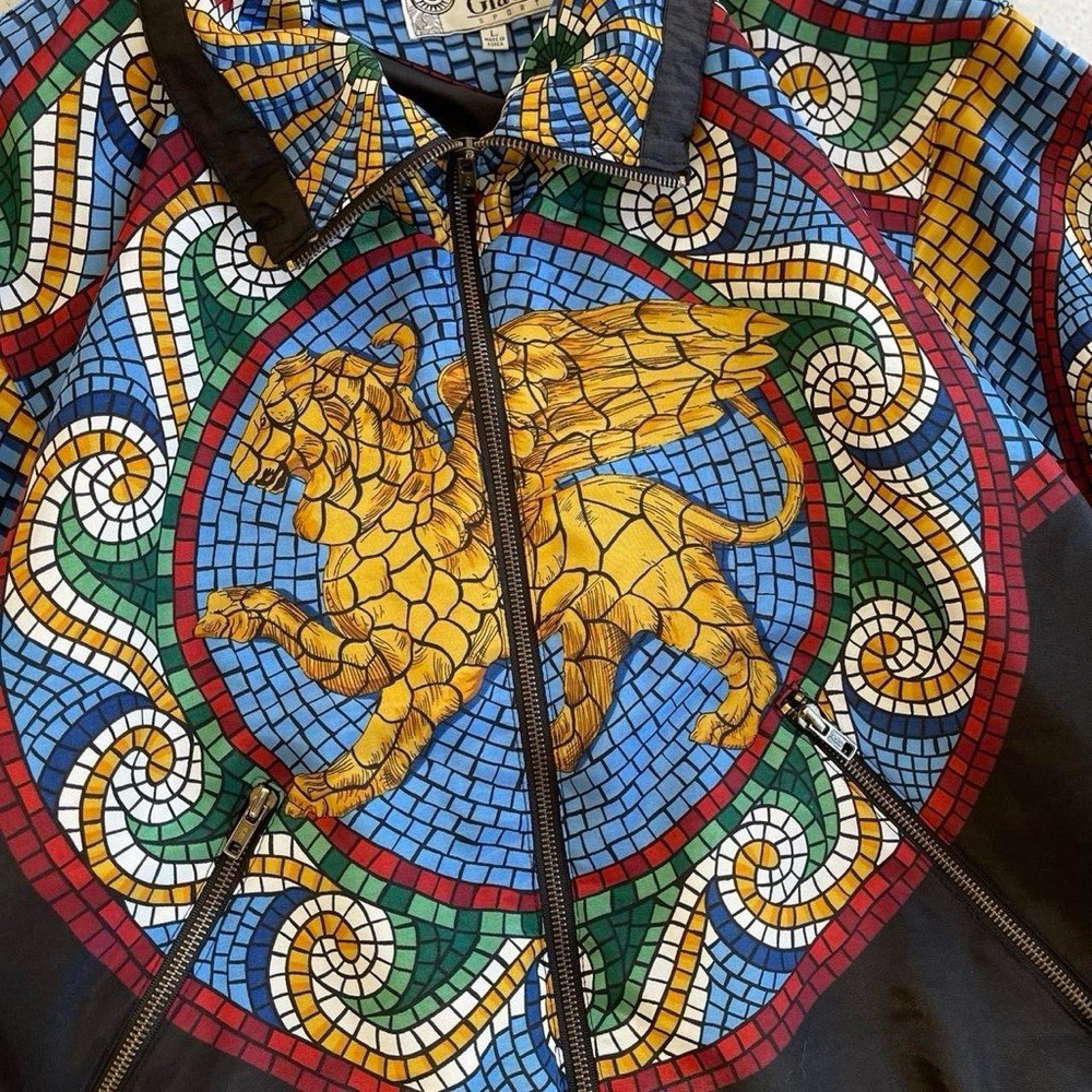 Vintage Giacca Sport Retro Mosaic Griffin Design Zippered Windbreaker Jacket L