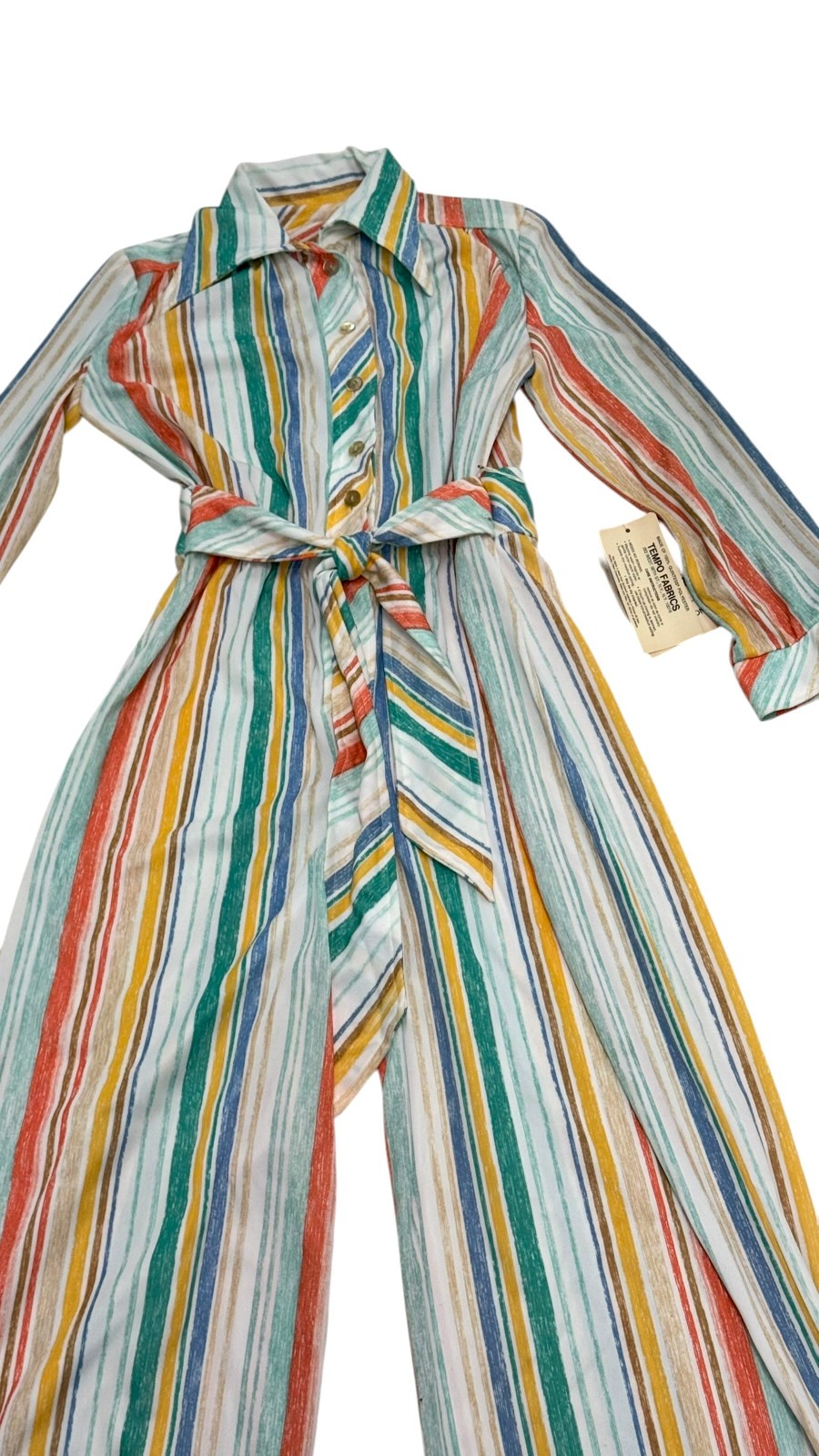 Vintage 1970s Jane Victor Striped Belted Wide Leg Jumpsuit NWT Size 12