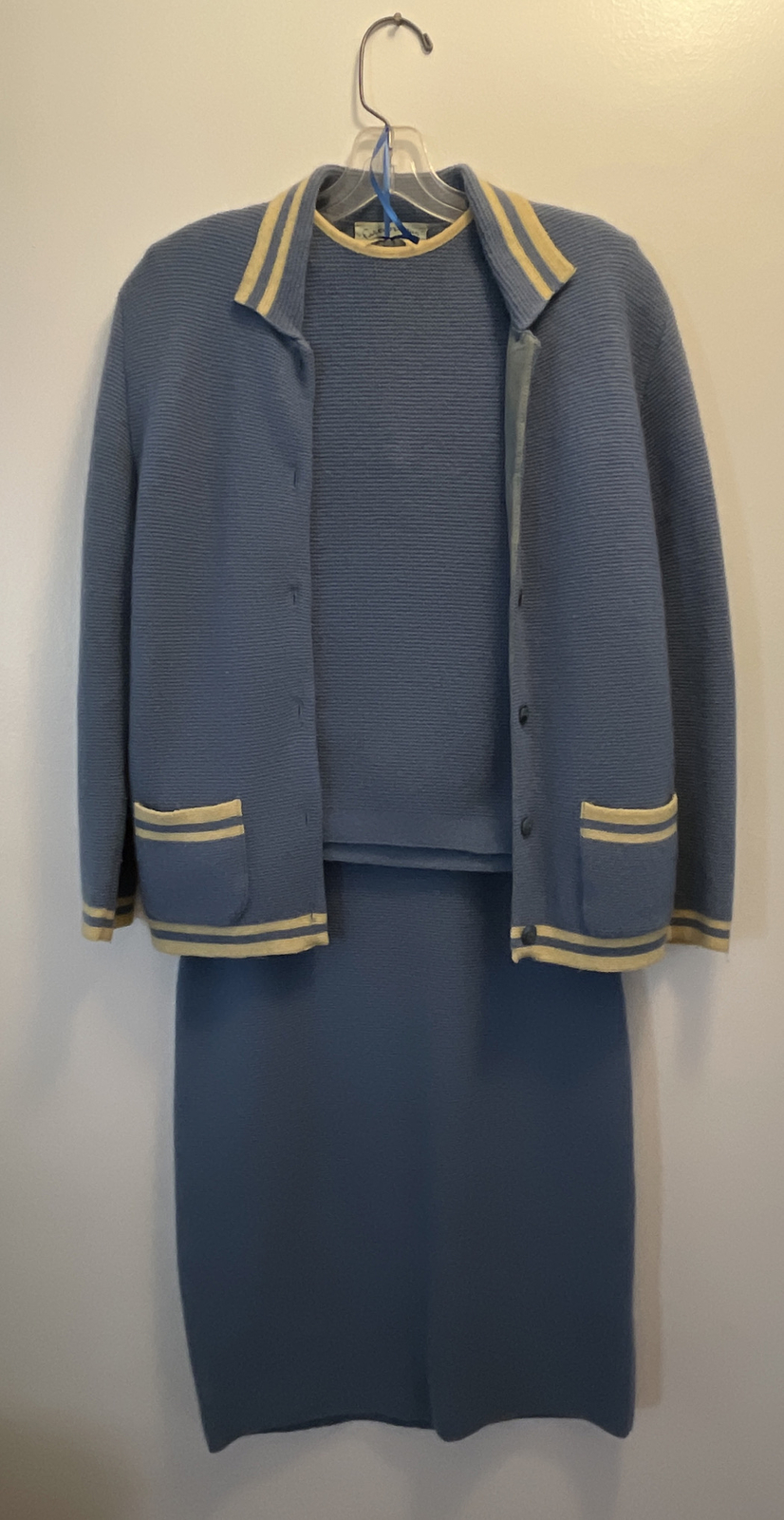 Vintage 1950s LOFTIES Baby Blue Sweater Top& Skirt SET Mid Century Retro Fashion