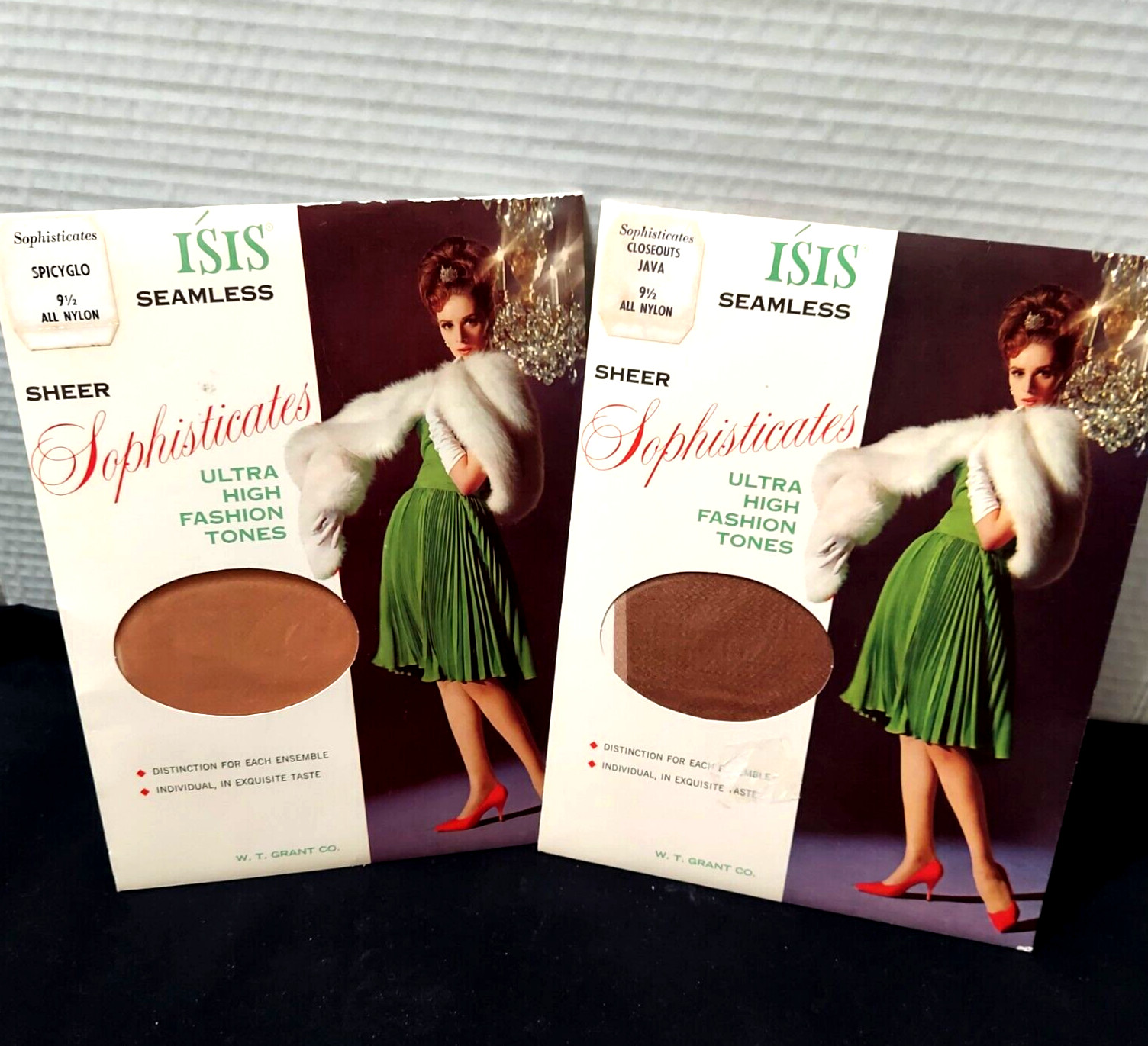 Lot 2 VTG Isis Seamless Nylon Stockings Sz 9 1/2 Sheer Sophisticates WT Grant Co