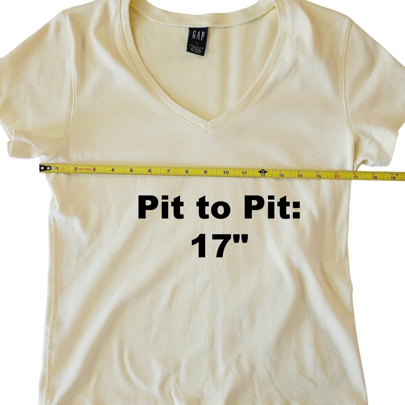 Vintage Gap Butter Yellow V-Neck T-Shirt, Women’s Large L, Cotton Y2K Minimalist