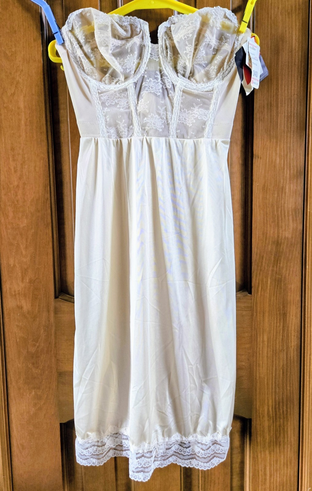 Vintage 80s YOUNG SMOOTHIE ivory „BACKLESS” bustier SLIP dress bra 34D, nwt NOS