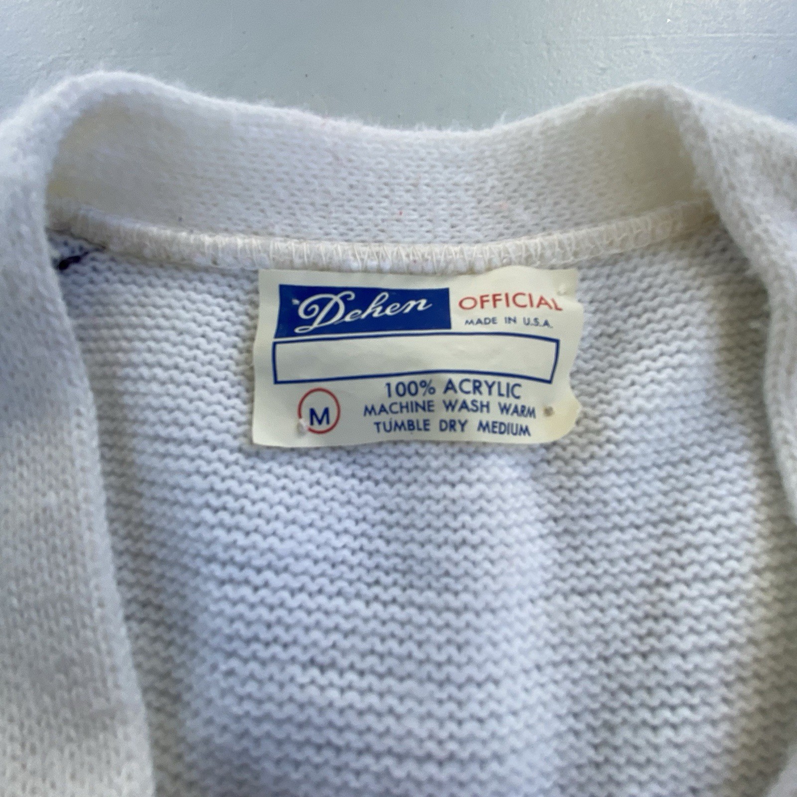 Vintage Ivory Cheer Sweater V-Neck Varsity Brown Stripe Acrylic USA Made Sz M