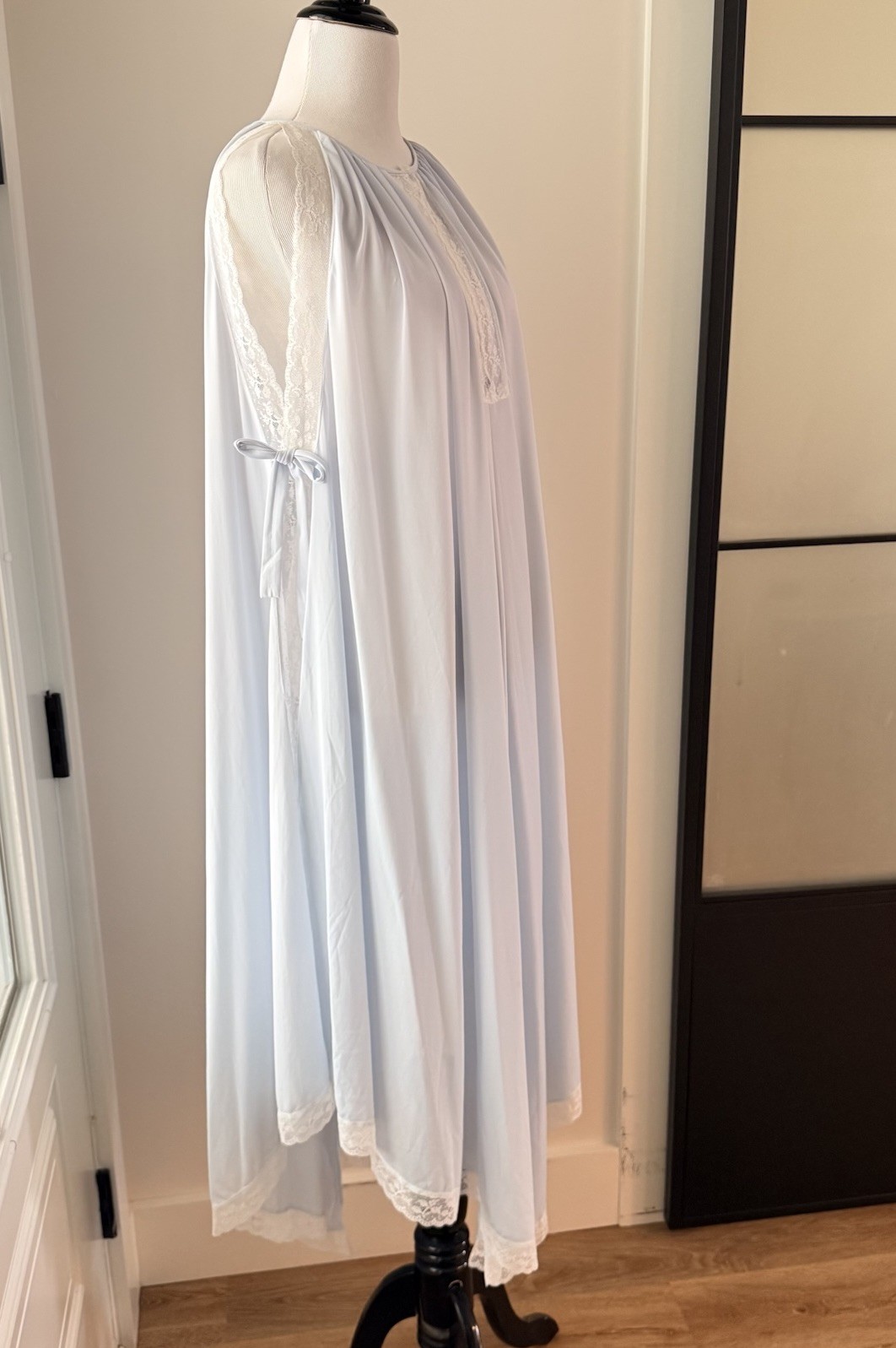 Vintage Eve Stillman Nightgown Blue Lace Nylon Open Side Gown One Size Lingerie