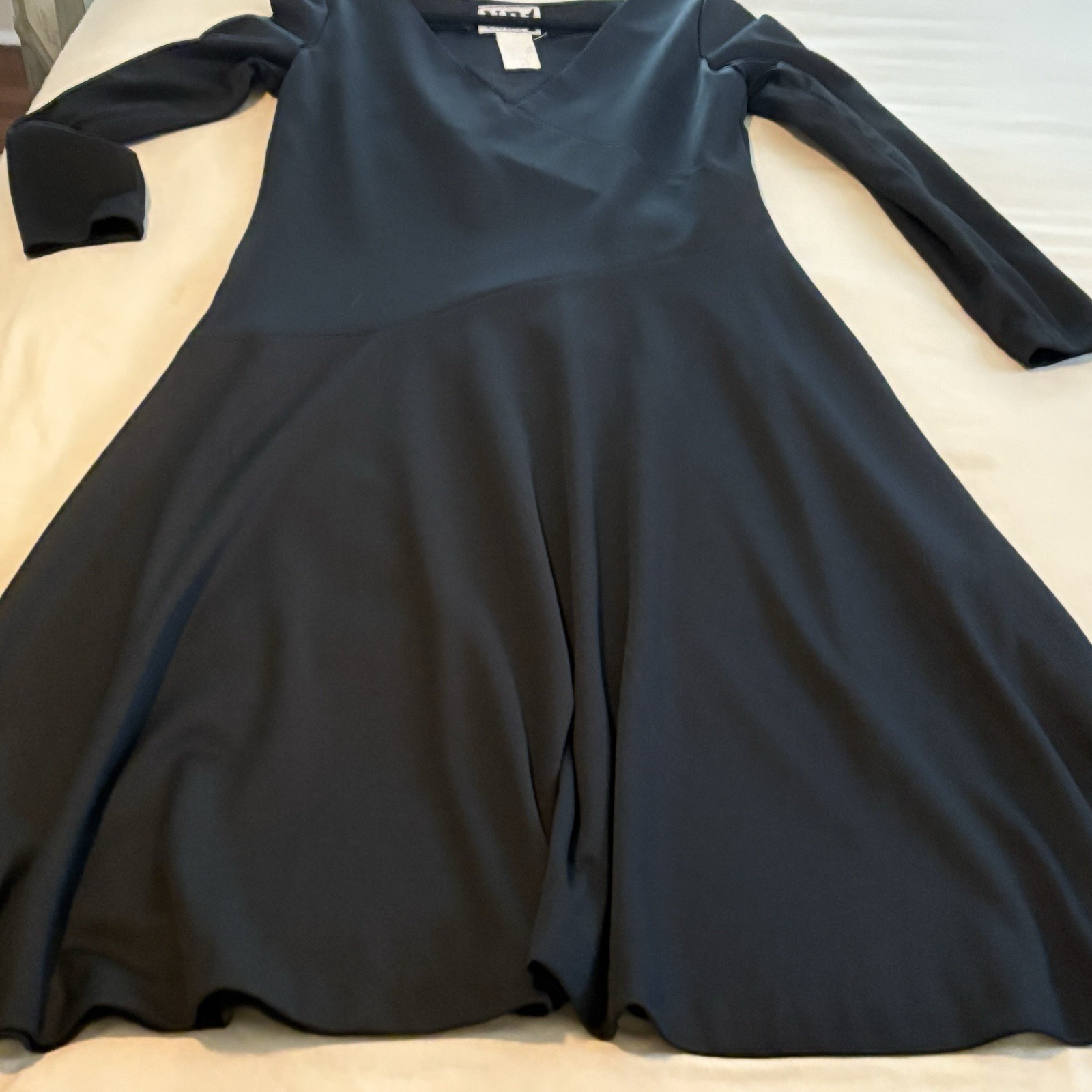 VTG N.R. 1 Ned Gould Black Knit Fit & Flare Dress Sz 14 Long Sleeve Midi USA