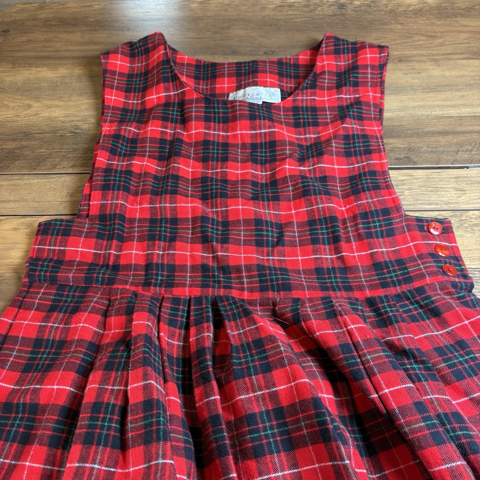 Portraits by Northern Isles Red Plaid Flannel Pleated Overall Dress Size 10
