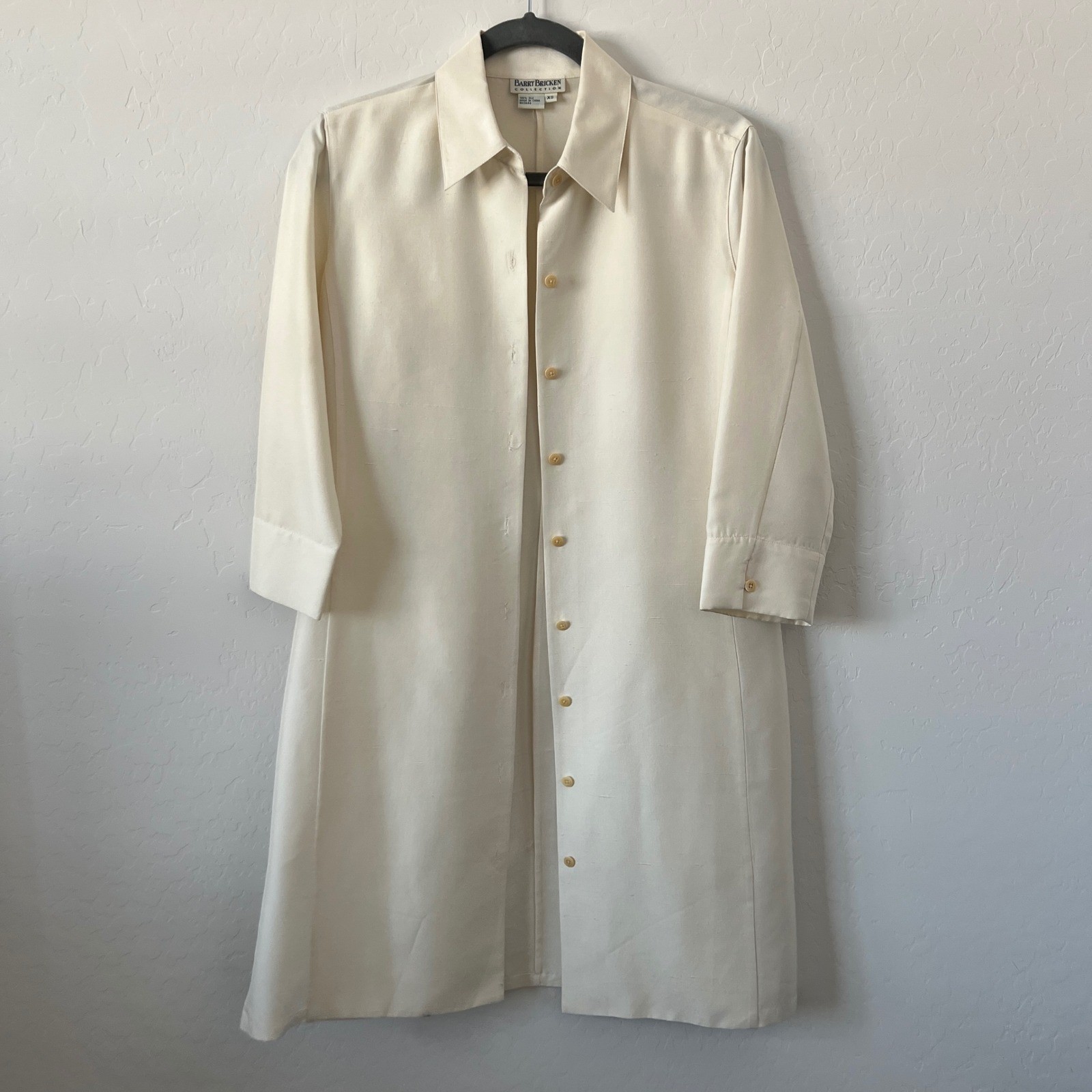 Barry Bricken Shirt Dress Women XS Cream 100% Silk Longline Button Front Vintage