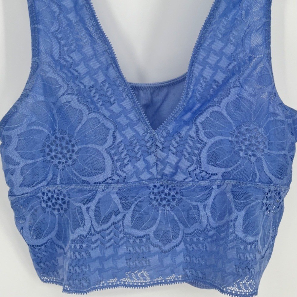 Aerie Women’s Lace Back Longline Bralette Size XS Blue Mesh Pullover Shelf Bra
