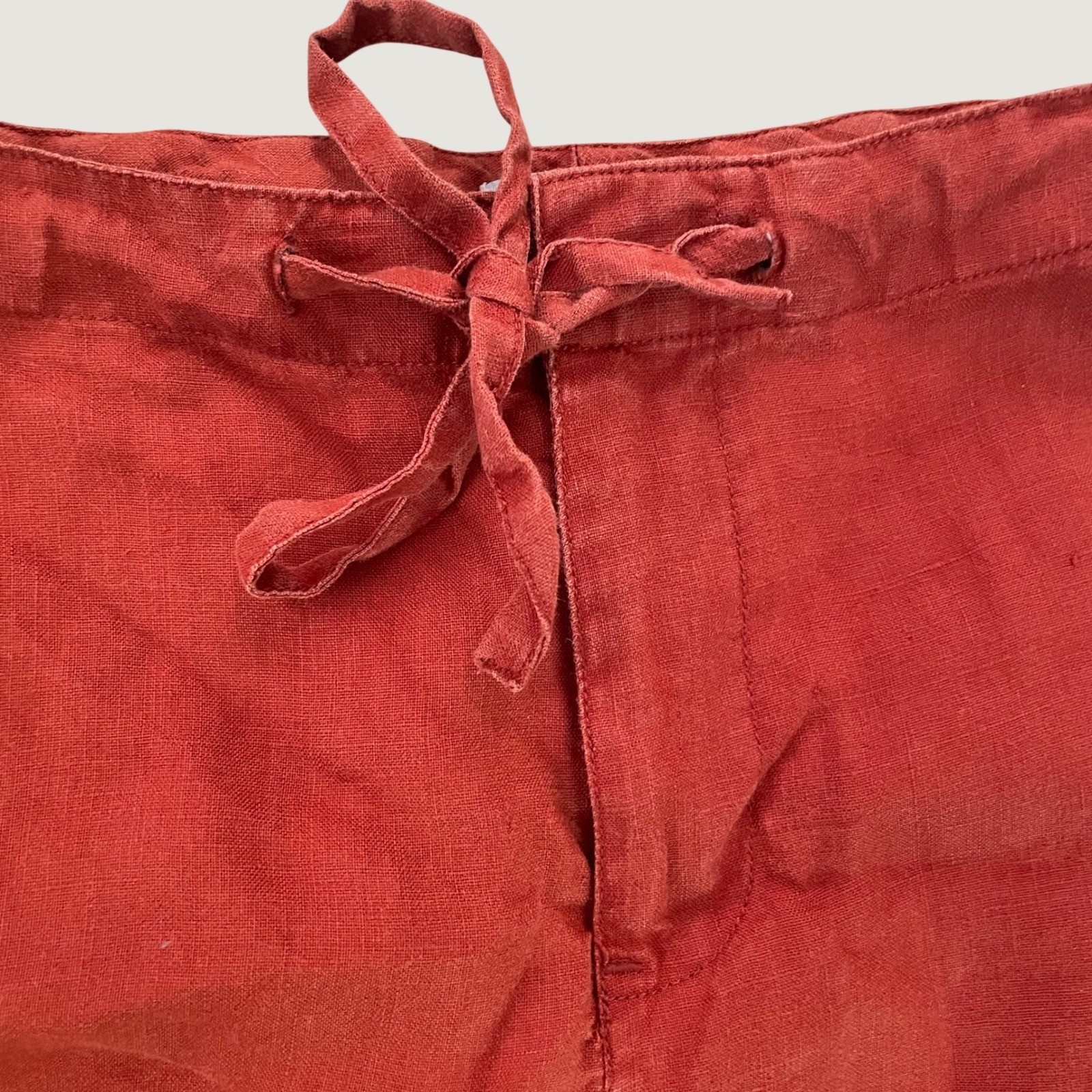 Vtg Y2K 100% Linen Crop Pants Burnt Orange Wide Leg Old Navy Boho Travel Beach
