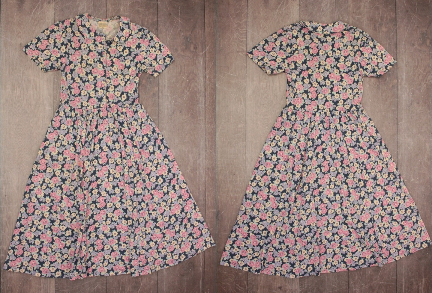 Vtg Womens 80s 90s 2Pc Navy Pink Floral Laura Ashley Mother/Child Dress & Romper