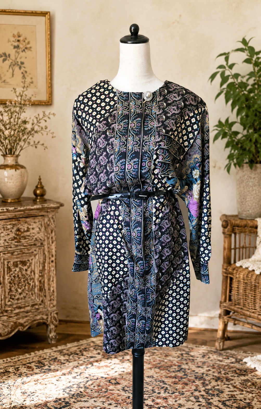 Vintage 70s Lorac Original Lady Carol ILGWU USA Paisley Rayon Dress 14.5