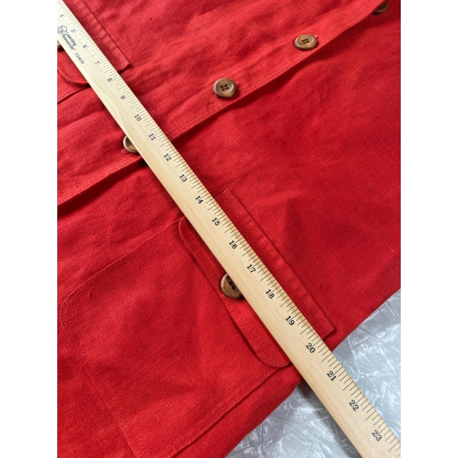 Oberon New York Vintage Red Linen Button Front Shift Dress Mandarin Collar 8