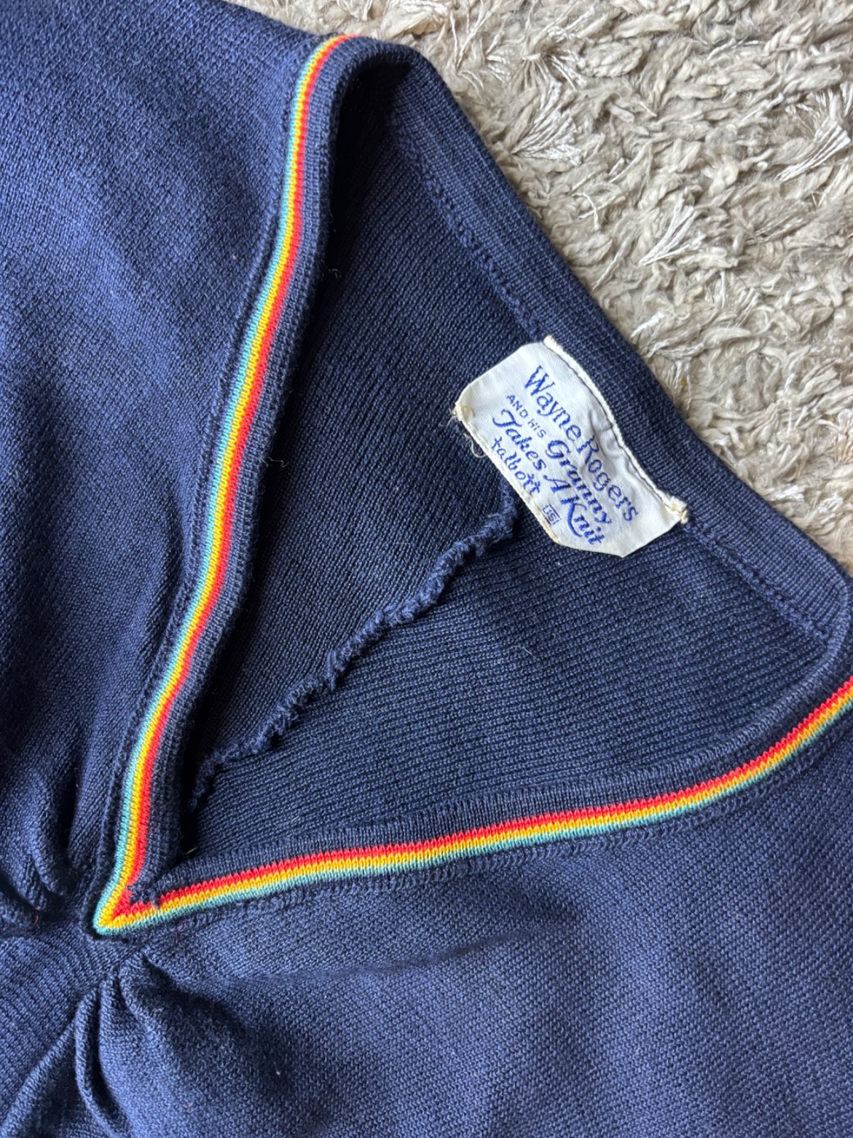 Vintage 70s Wayne Rogers Granny Takes a Knit Rainbow Balloon Sleeve Sweater SM
