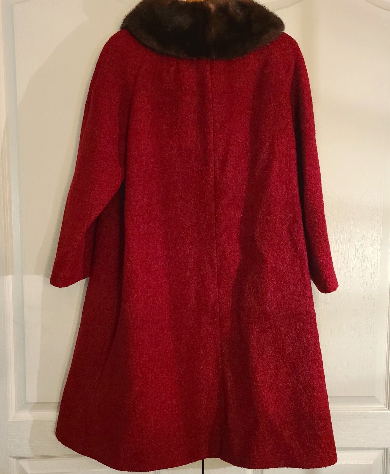 Vintage 50s Shagmoor Red/Burgundy Long Mink Fur Collar Coat Dress Jacket Women