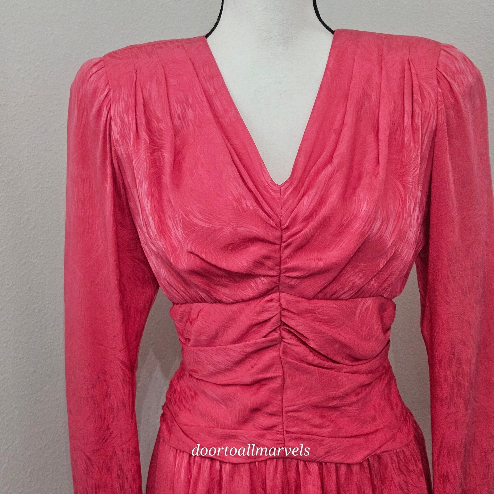 VTG Nora Noh Pink Silk Ruched Dress ’80s Does ’40s sz S Chic Formal Elegant