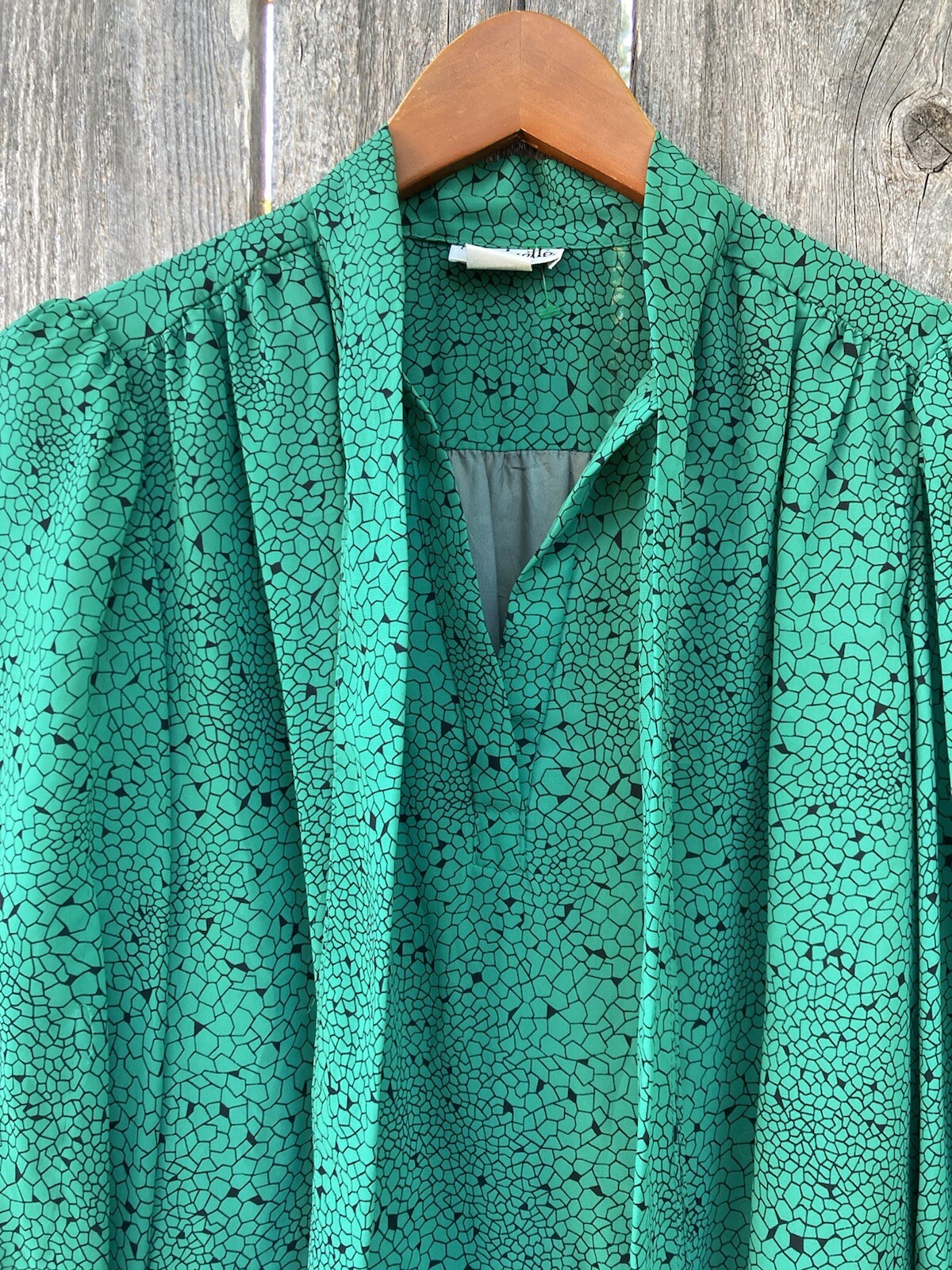 MARINETTE Women’s Sz 10 Vintage 70’s Sheer Blousen Dress Tie Neck Pleated ⭐️8617