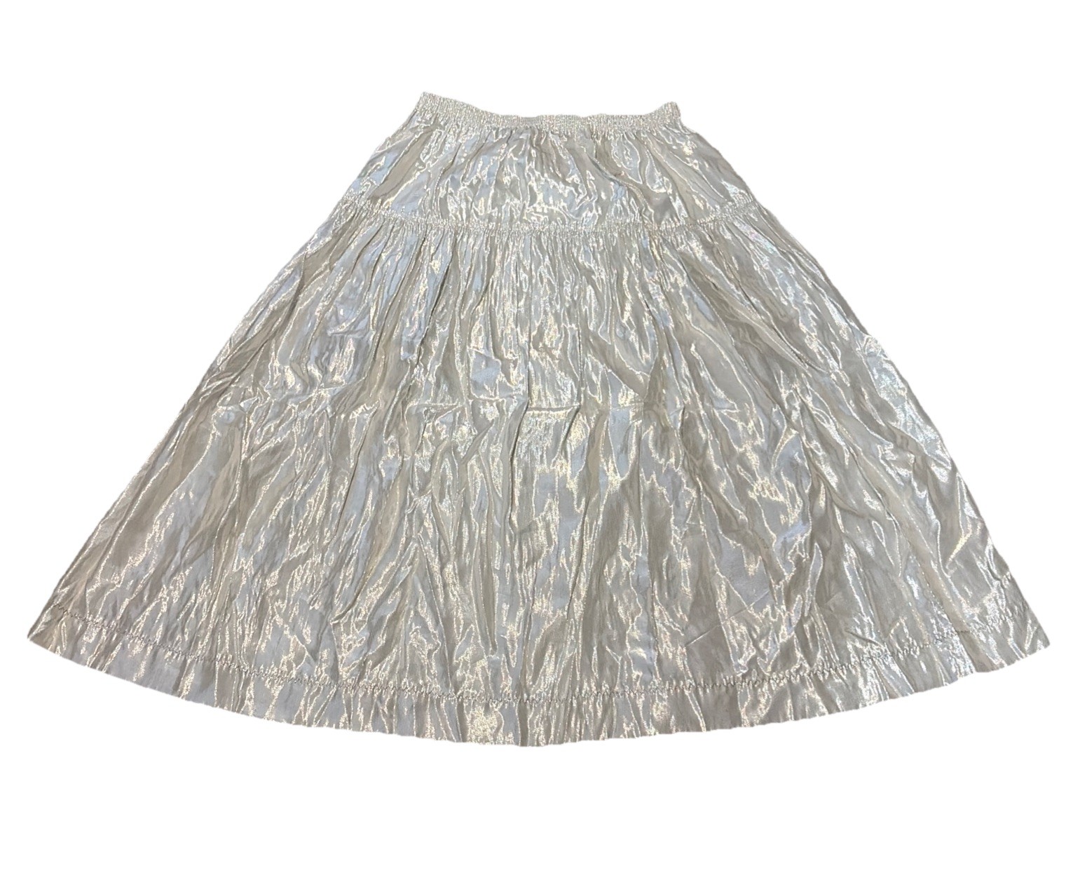 VTG 80s Silver Metallic Shiny Silver Midi Skirt “Year Of…” Brand Size Large USA