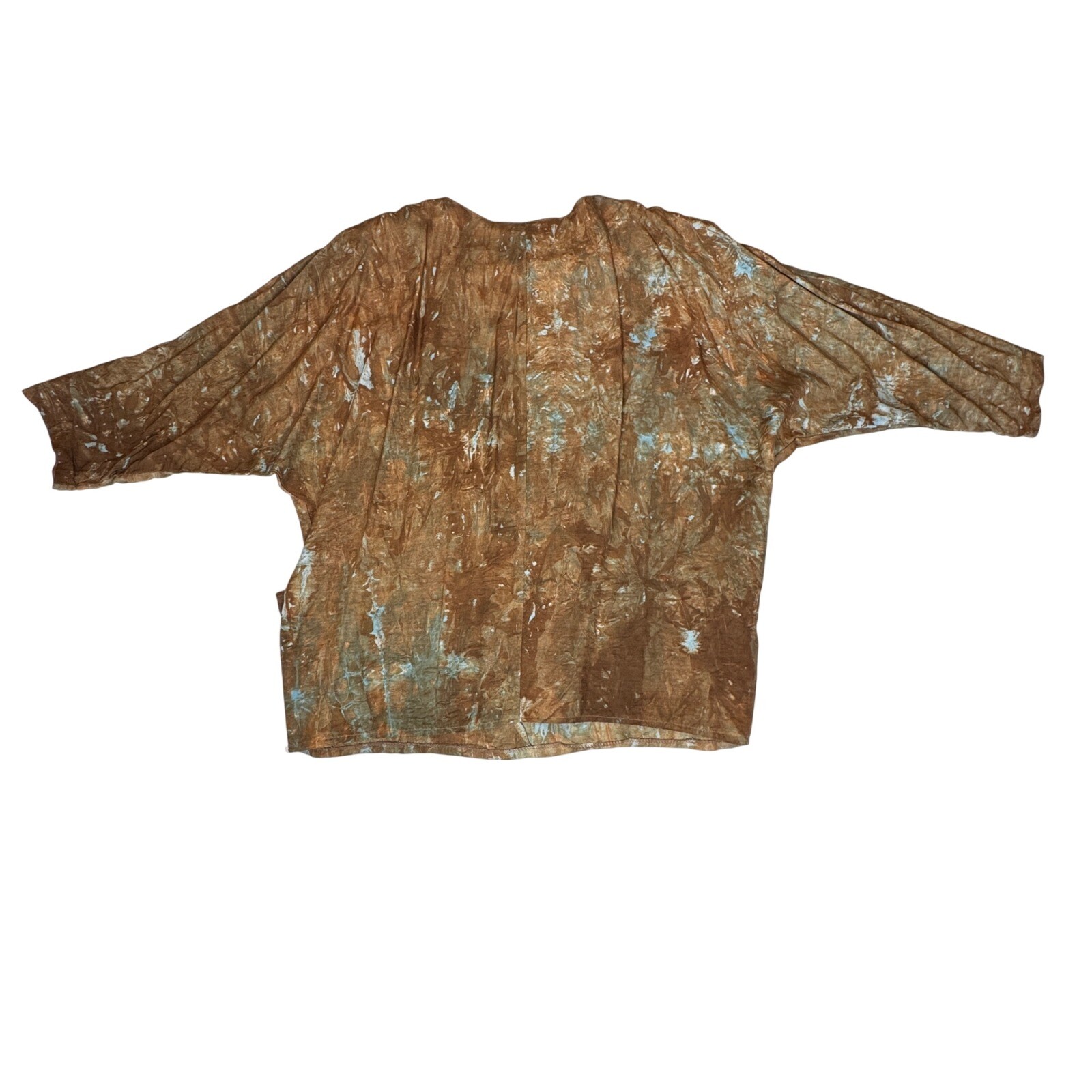 VTG MON-LIZE 80s Tunic Top MED/LG Mixed Media Made France Brown Artsy Lagenlook