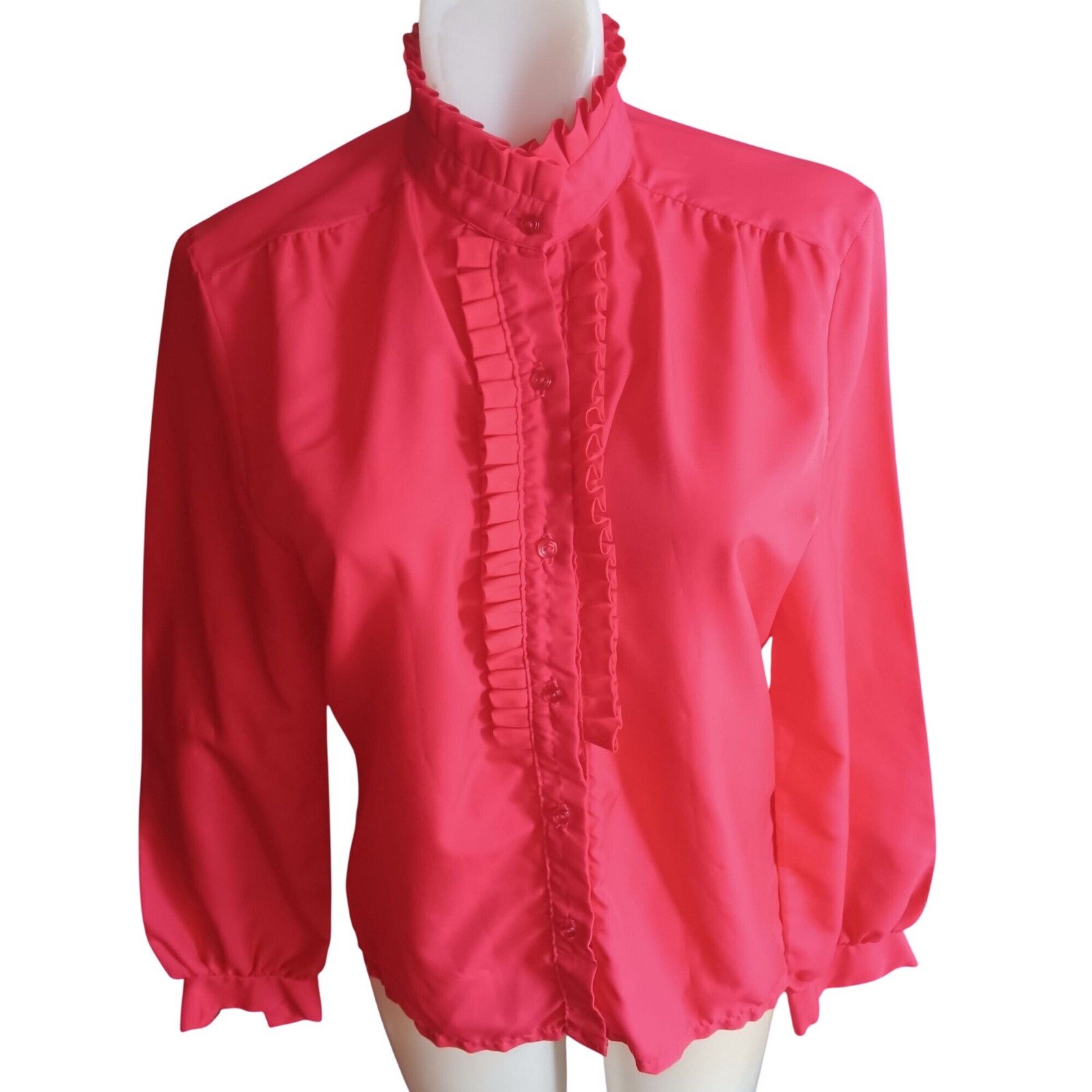 True Vintage Small Ruffle Top 1980’s Alice Stuart Blouse High Neck Secretary