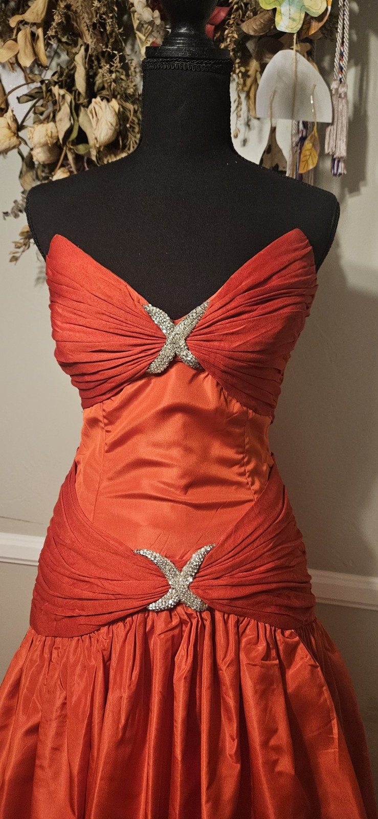 Vintage Red Kevan Hall Couture Strapless Gown Mkd Sz 8