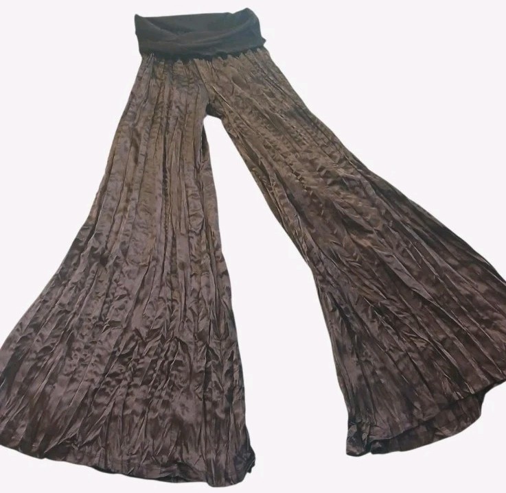 Vintage 80s black velvet maxi pants with elastic waistband and silky pleated…