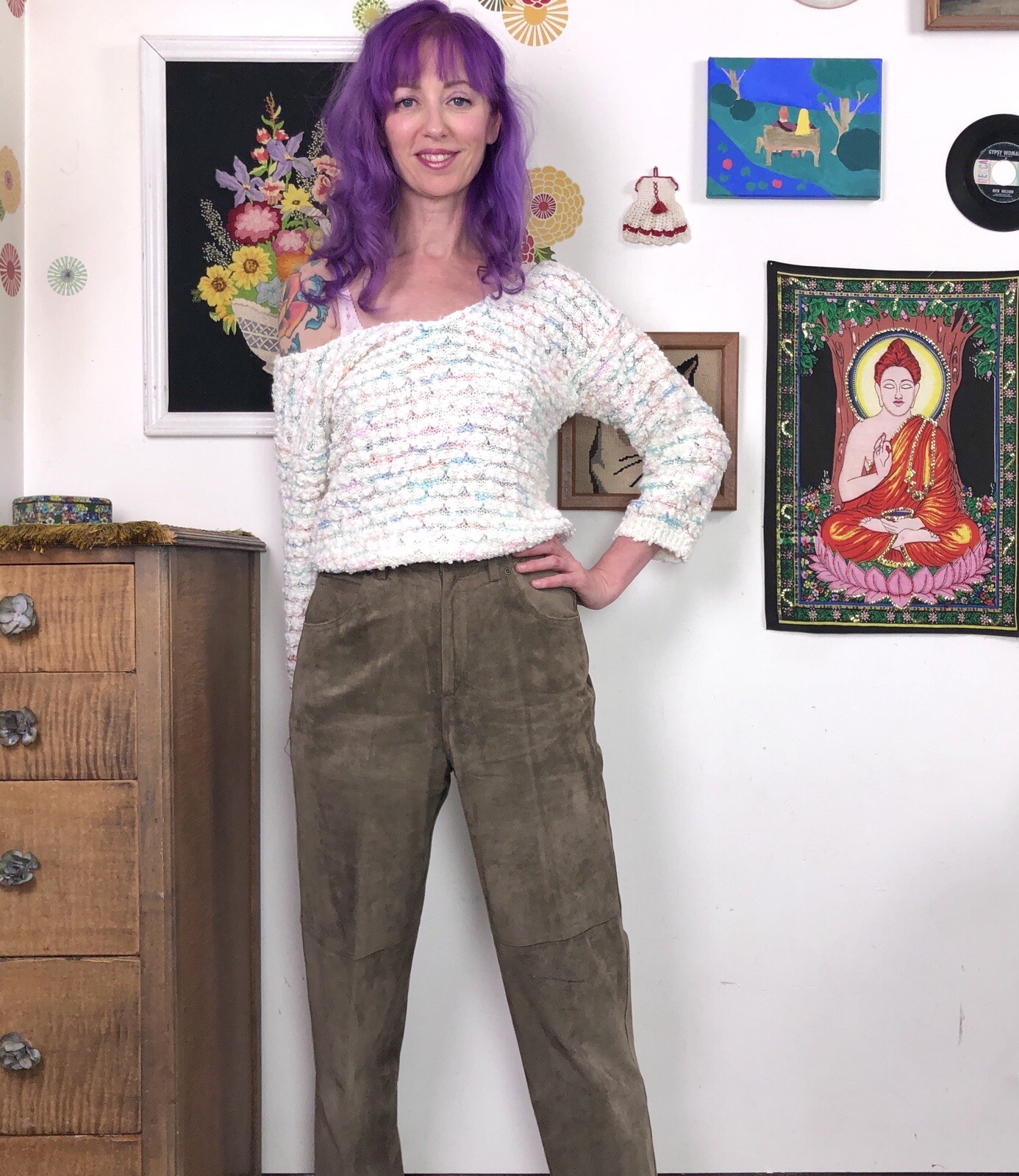 Vintage Suede Pants, 1990s High Waisted Leather Suede by Liz Claiborne, Sz 10 M