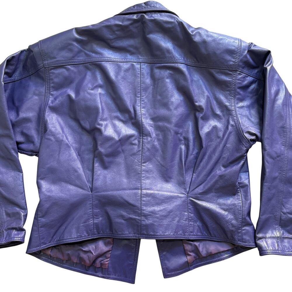 Vintage 80’s Wilsons Leather Women’s Purple Cropped Waist Jacket Tie Belt Large