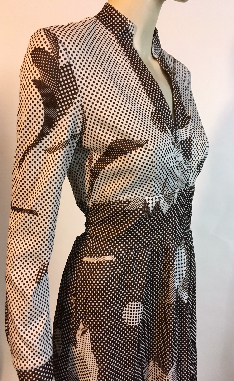 1970s True Vintage Brown Floral Graphic Optic Dot Matrix Geometric Nylon Dress S