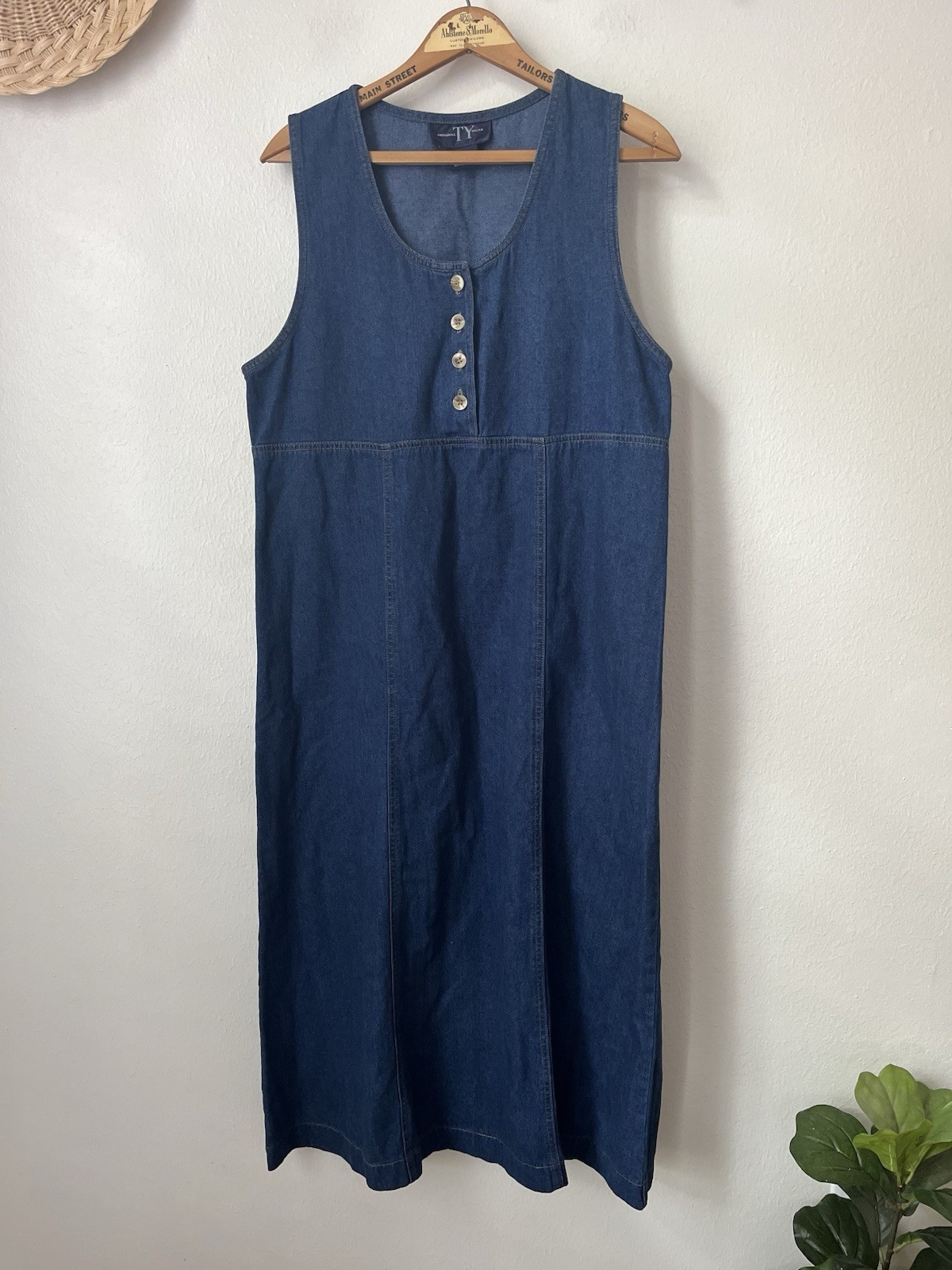 90s Original TY Wear Denim Jumper Modest Dress 10 Petite adjustable back career