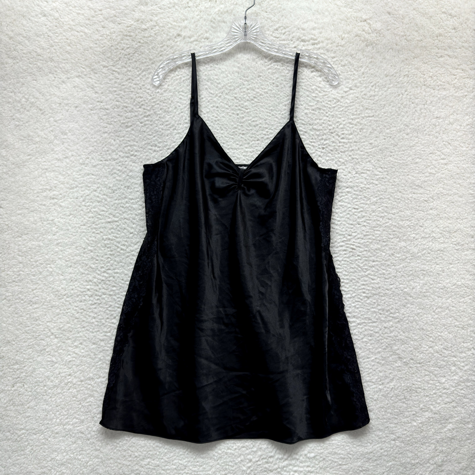Y2K Vintage Morgan Taylor Slip Dress Chemise Lingerie XL Black Satin Lace
