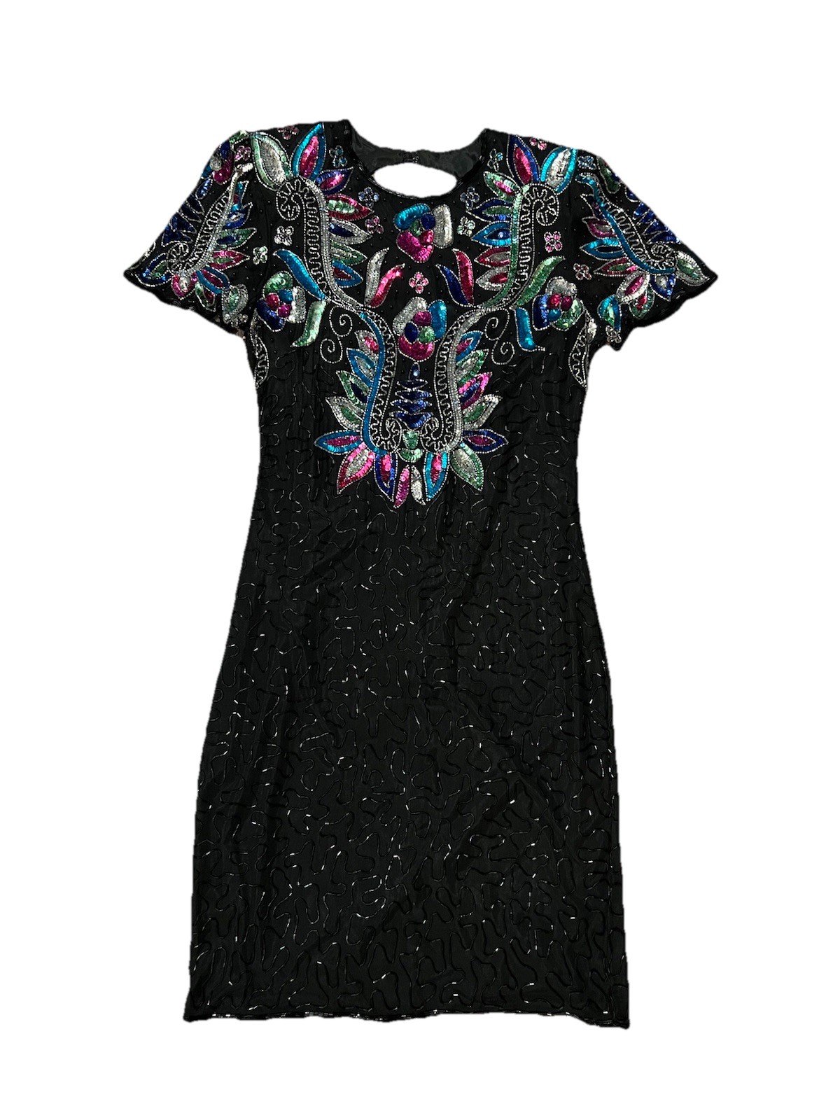 SWEELO Vintage Art Deco 1980’s Beaded Sequin Cocktail Flapper Dress Size M