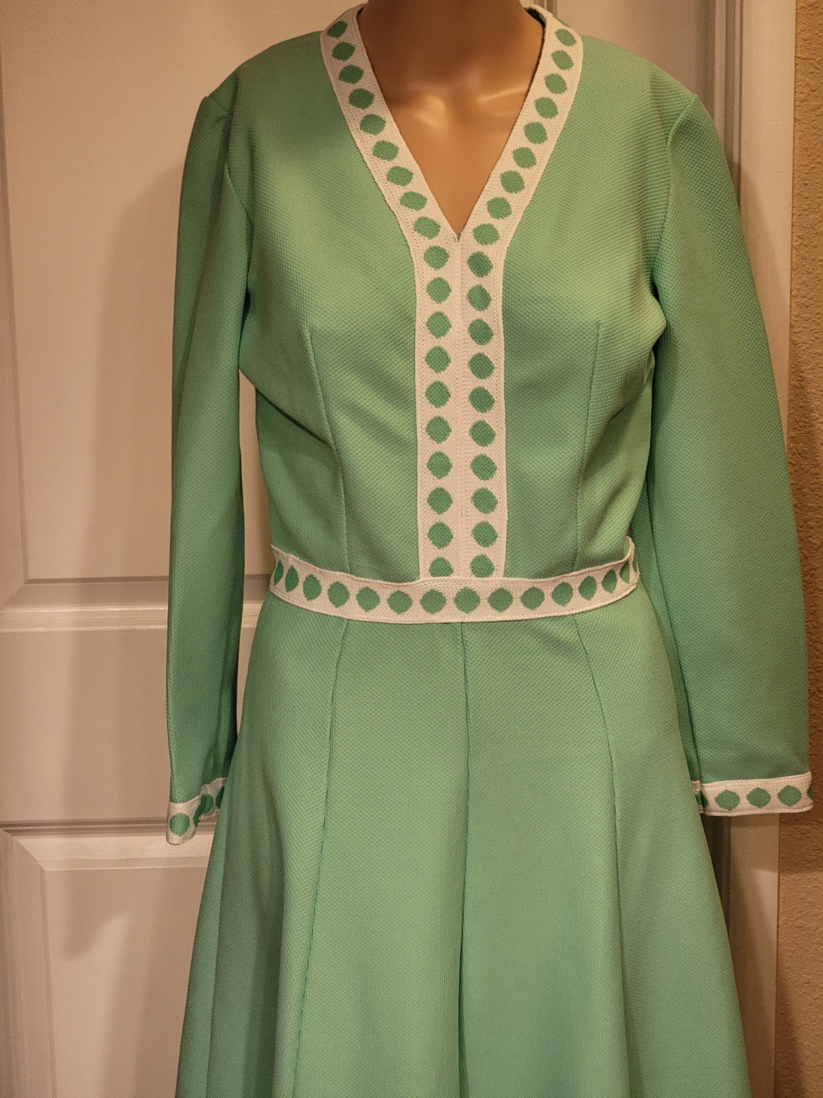 VTG 70s Shady Lane Jonathan Logan Green Mod Knit Maxi Dress
