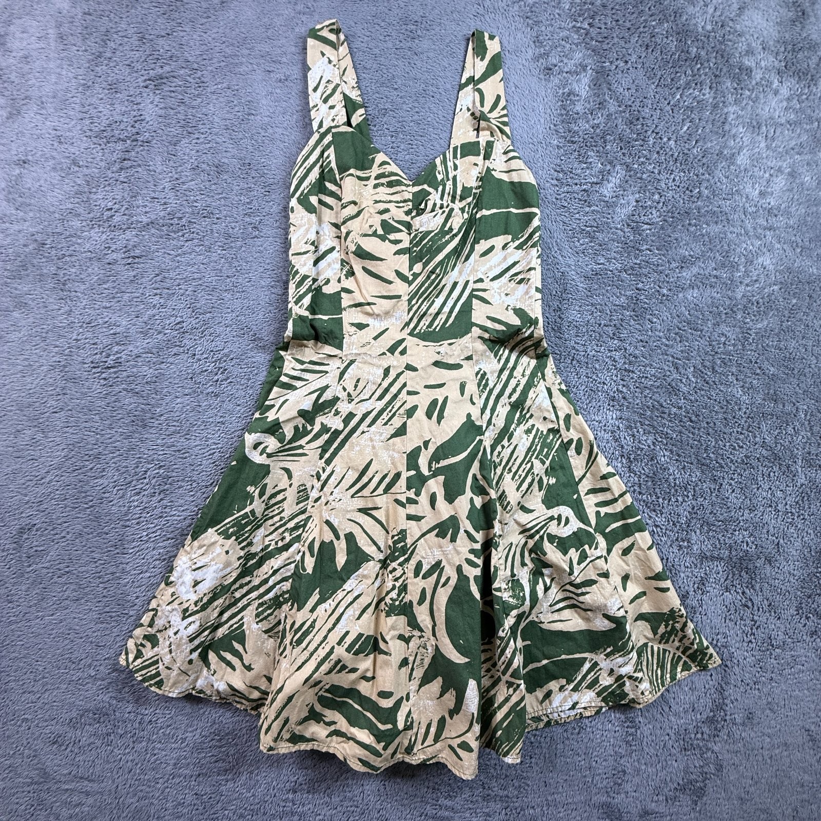 VTG Hilo Hattie’s Made in Hawaii Tropical Sundress Green Smocked Waist Women S