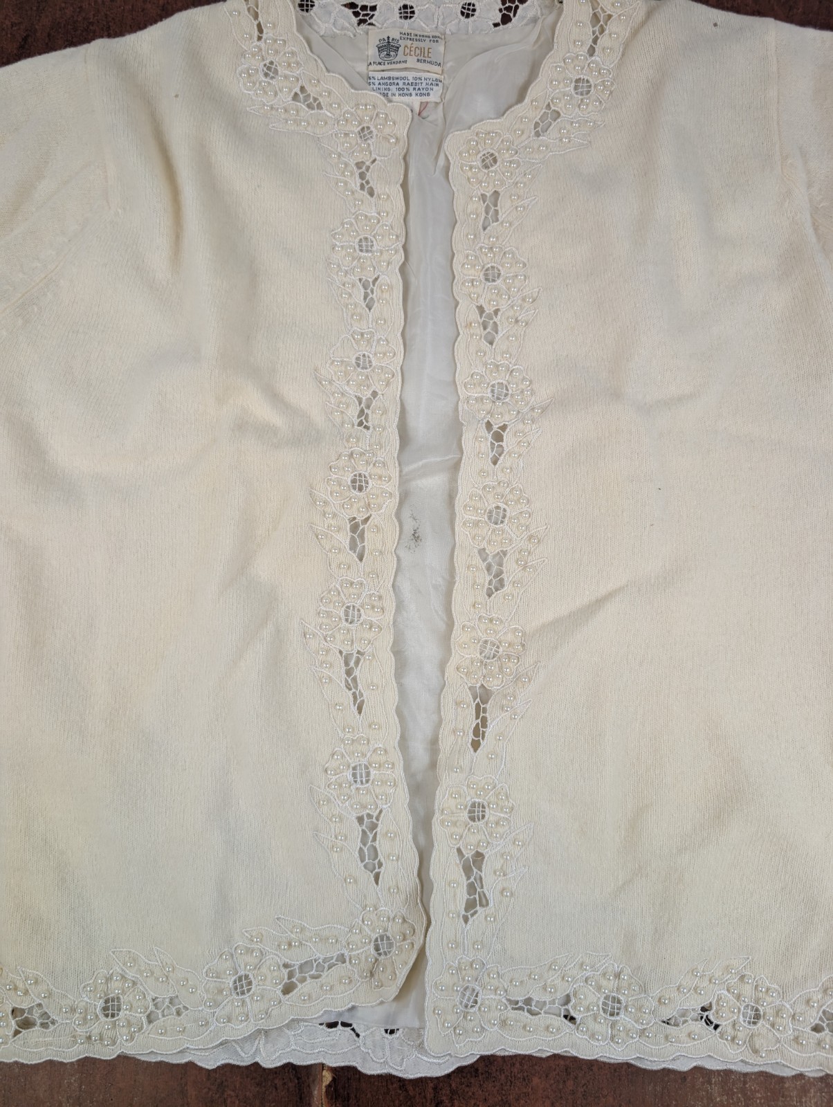 VTG 1950’s Hand Beaded Lined Lambs Wool Angora Cardigan Sweater M Delicate Girly