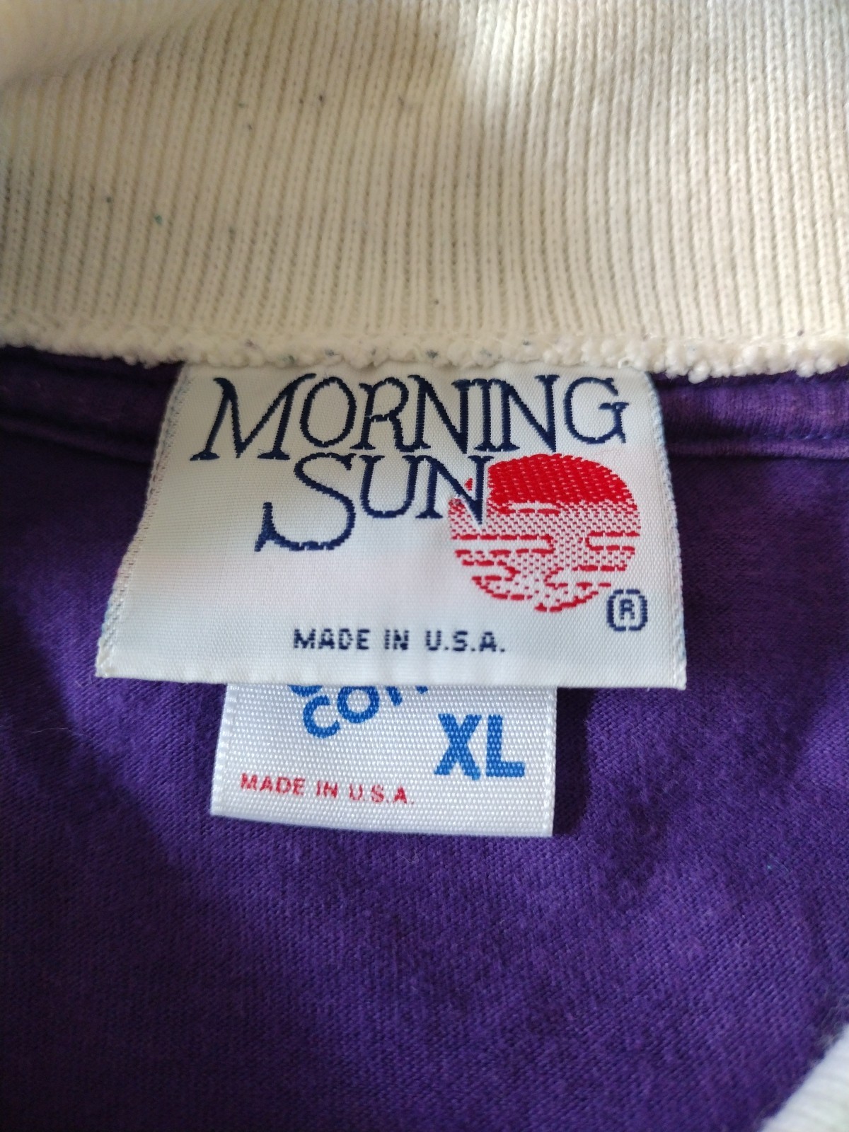 Vintage XL Grandma Style Morning Sun Jerzees Purple Cat Sleeping USA Made Shirt