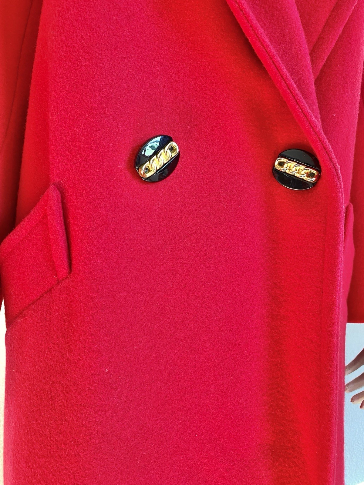 Vintage Equestrian RED WOOL LONG COAT Black Velvet Donnybrook Trench Winter 80s