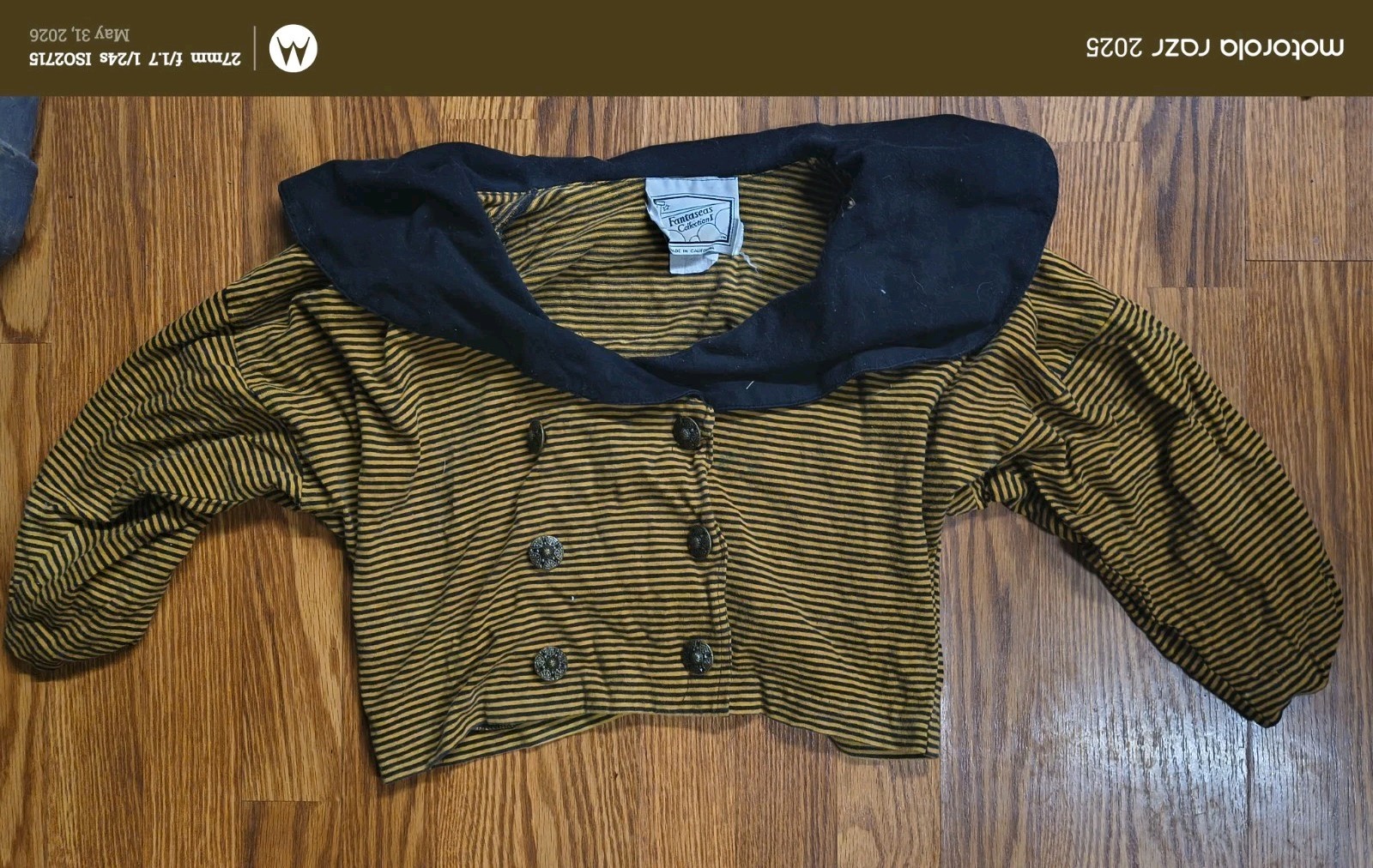 Vintage 80s Fantaseas Collection Cropped Striped Top Shirt Statement Collar USA