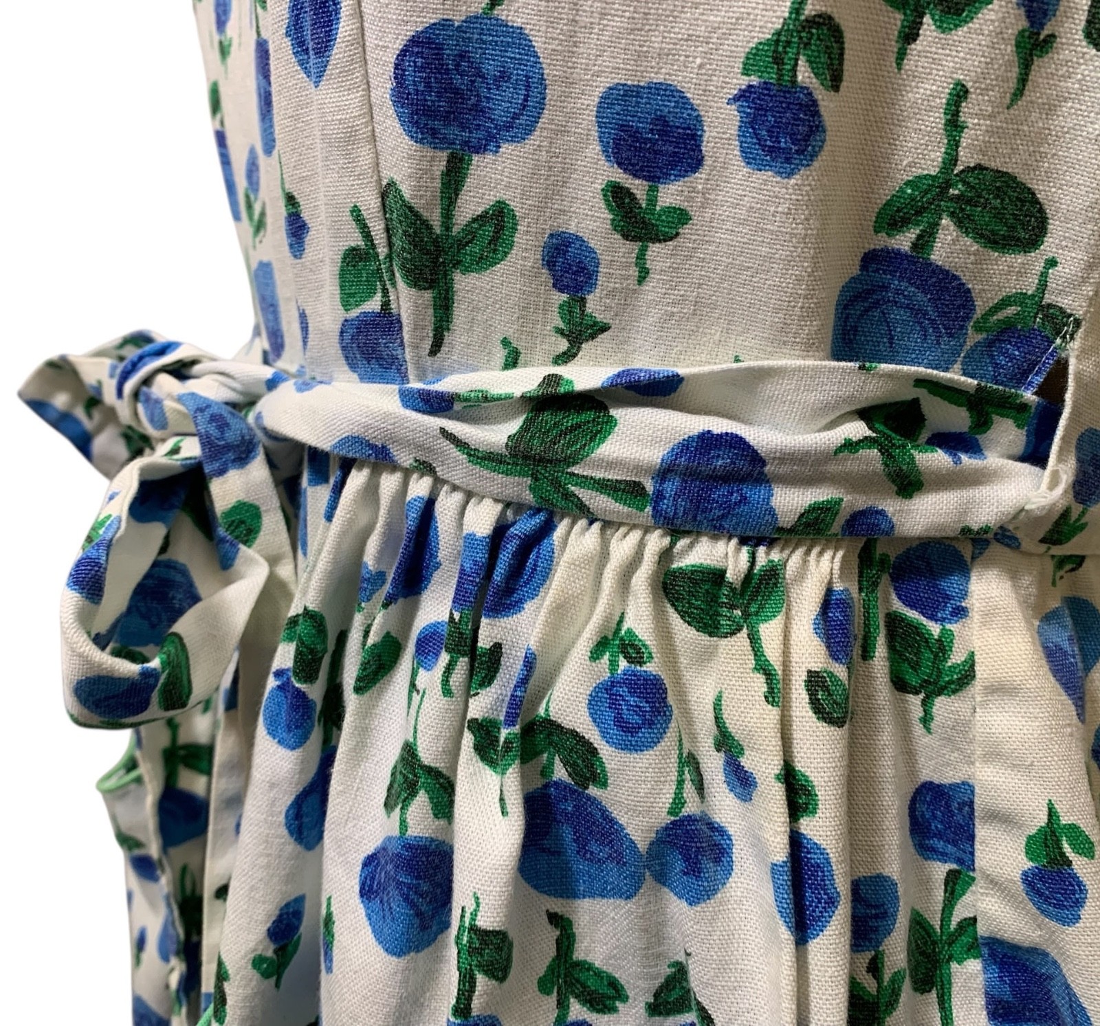 SWIRL Vintage 60s Women’s Cotton Rose Print Dress Tie Waist Pockets – Sz M