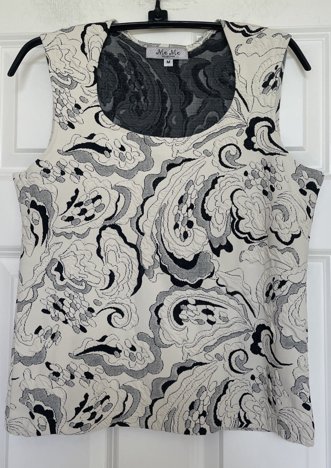 Vtg Me Me Black Jacquard Paisley Set Size M 3/4 Sleeve Jacket Sleeveless Top