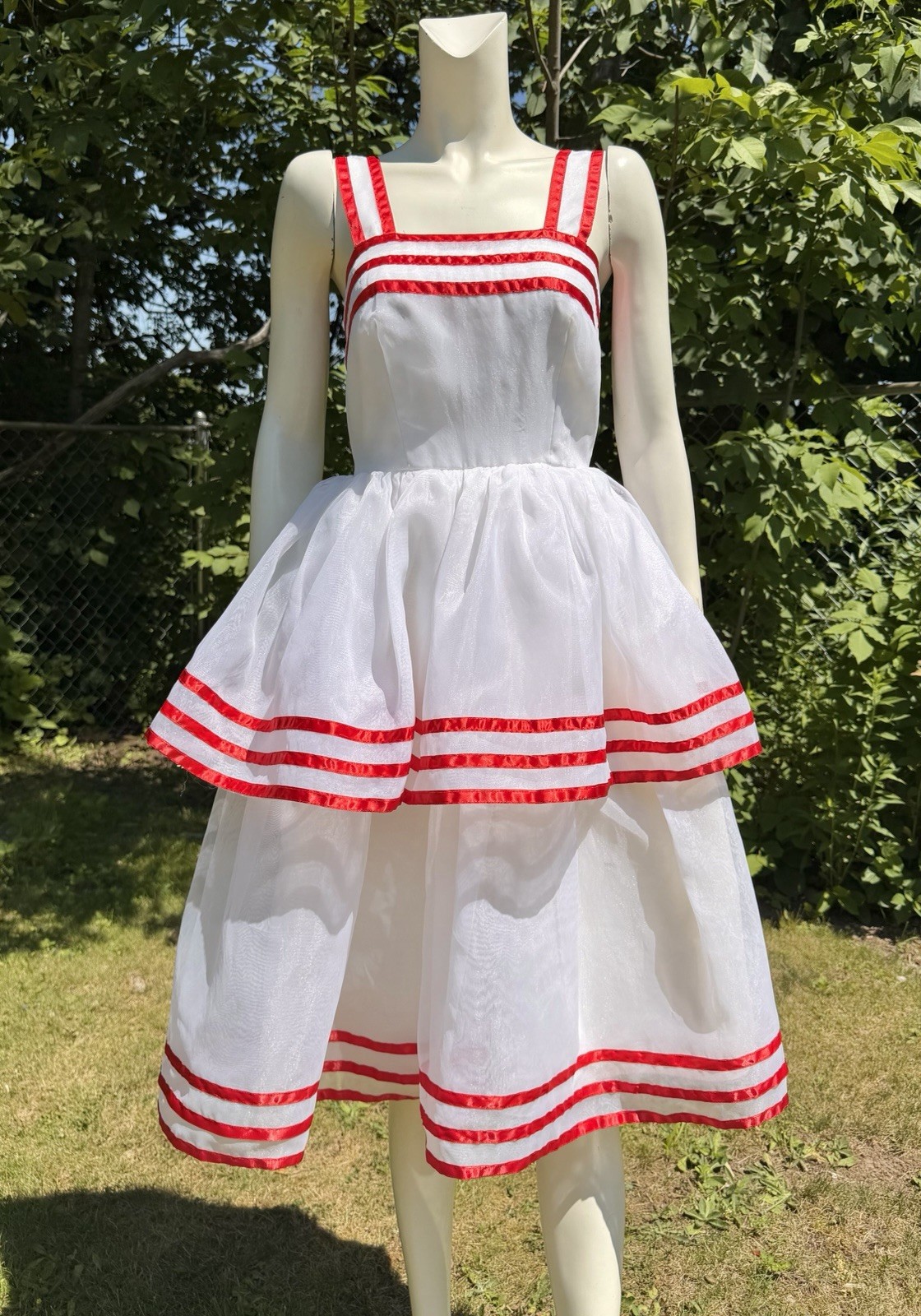 Vintage LILLIE RUBIN DRESS White Chiffon Red Stripes Candy Striped Lolita Dolly