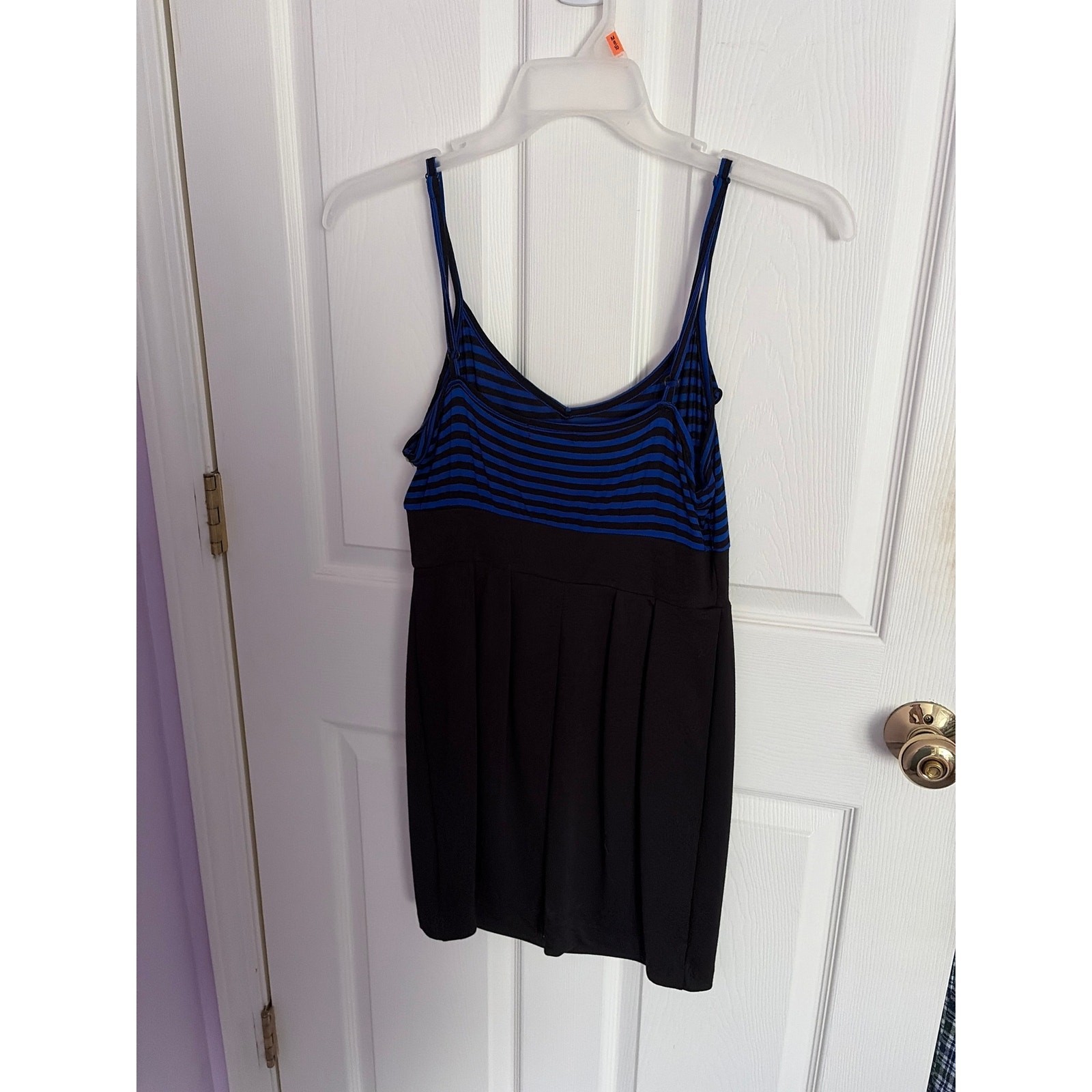 Forever 21 Vintage Striped Mini Dress M Blue Black V-Neck Spaghetti Strap Y2K